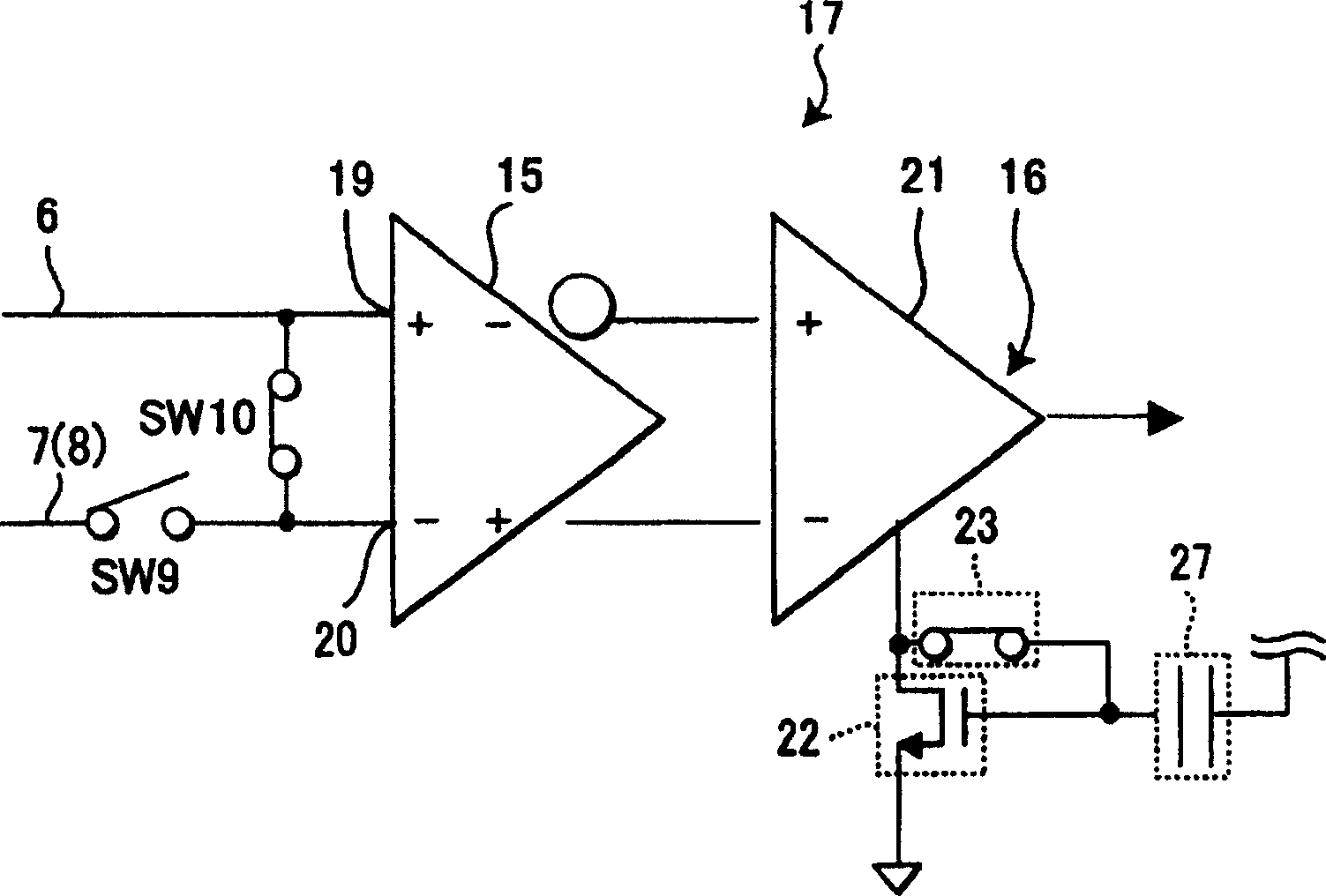 Differential amplifier device, 2-stage amplifier device, and analog/digital converter device