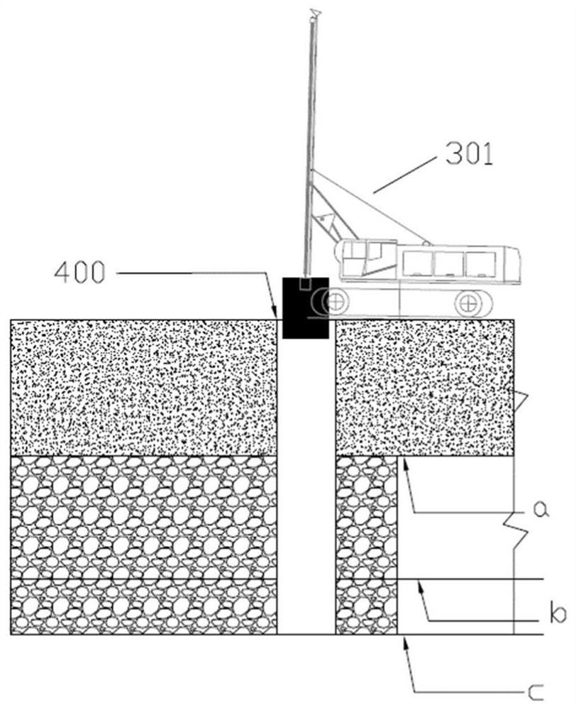 A system of expanding piles into a wall at the bottom of a concrete guide wall foundation