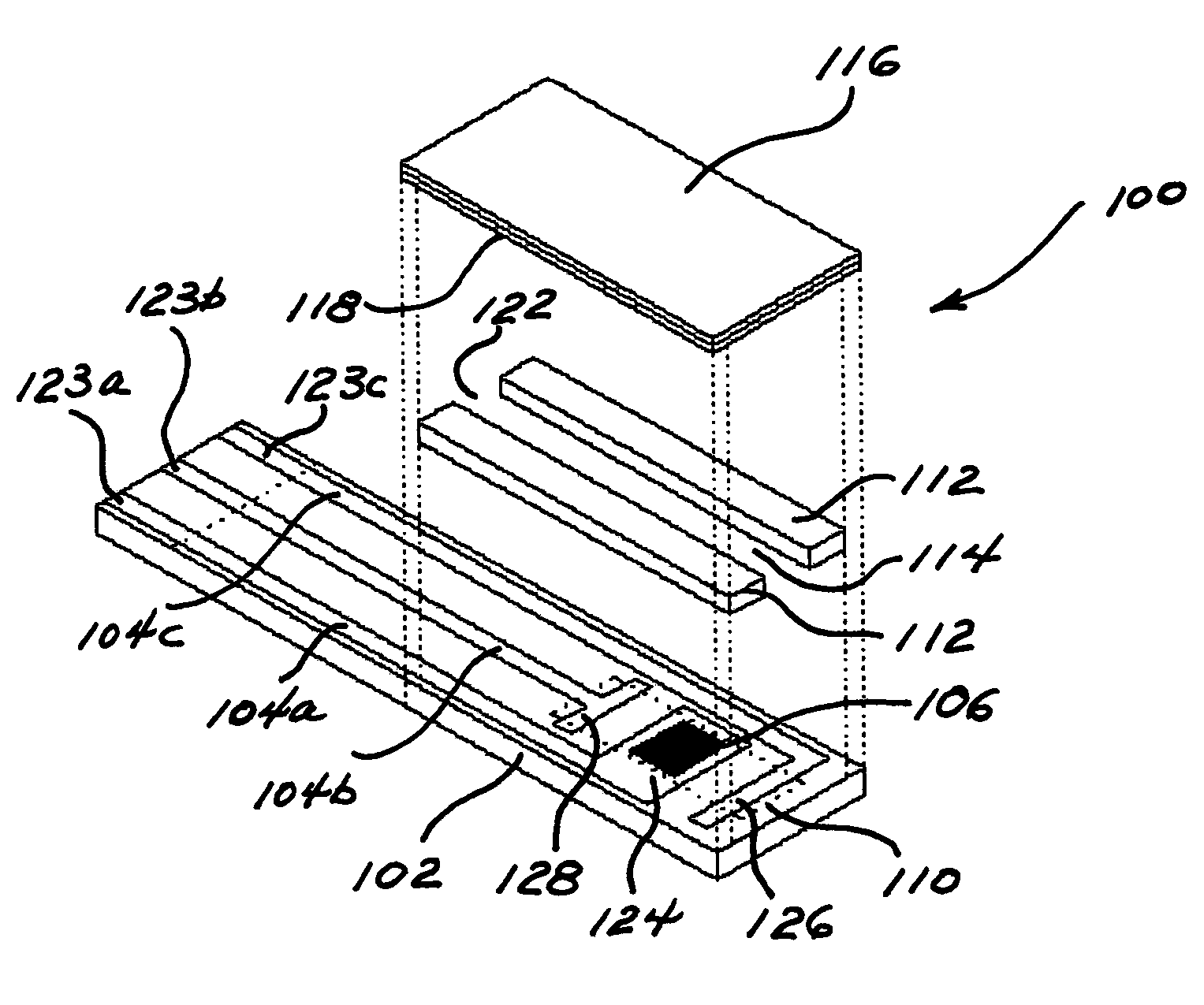 Device having a flow channel containing a layer of wicking material