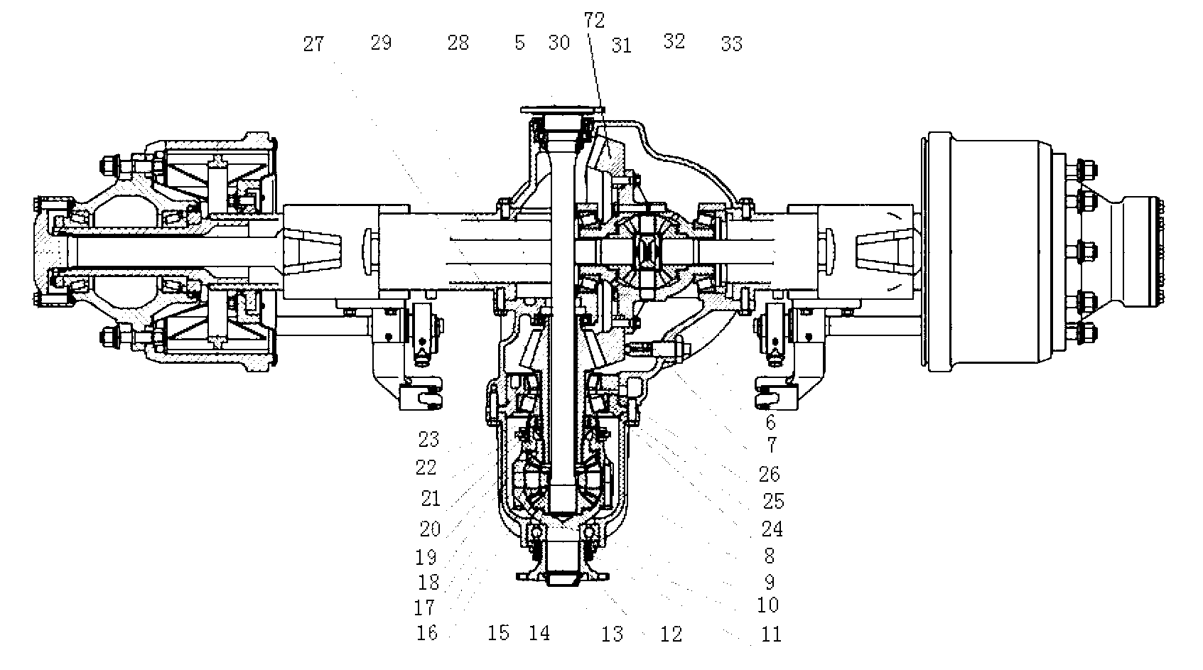 Direct through type single-stage reduction drive axle