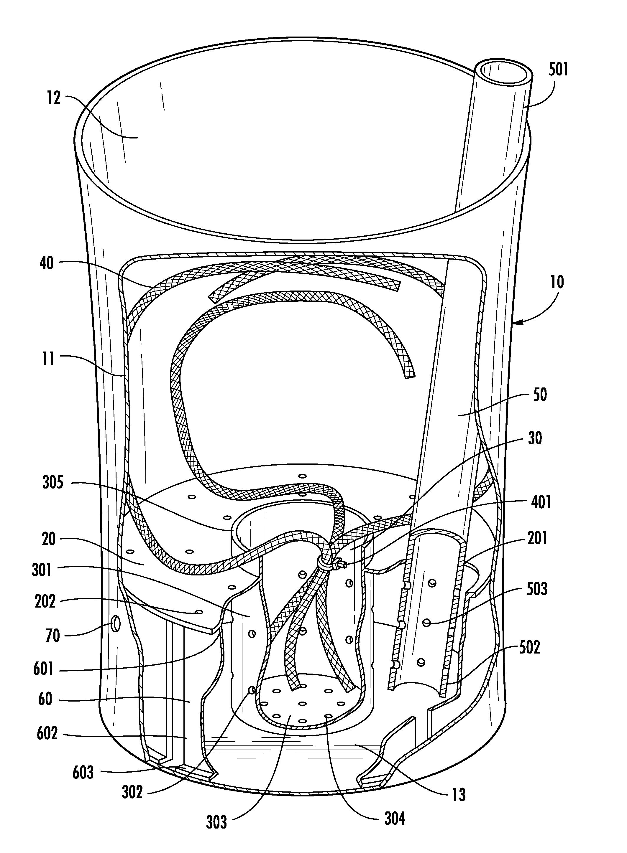 Insertable plant watering device and reservoir with inlet pipe