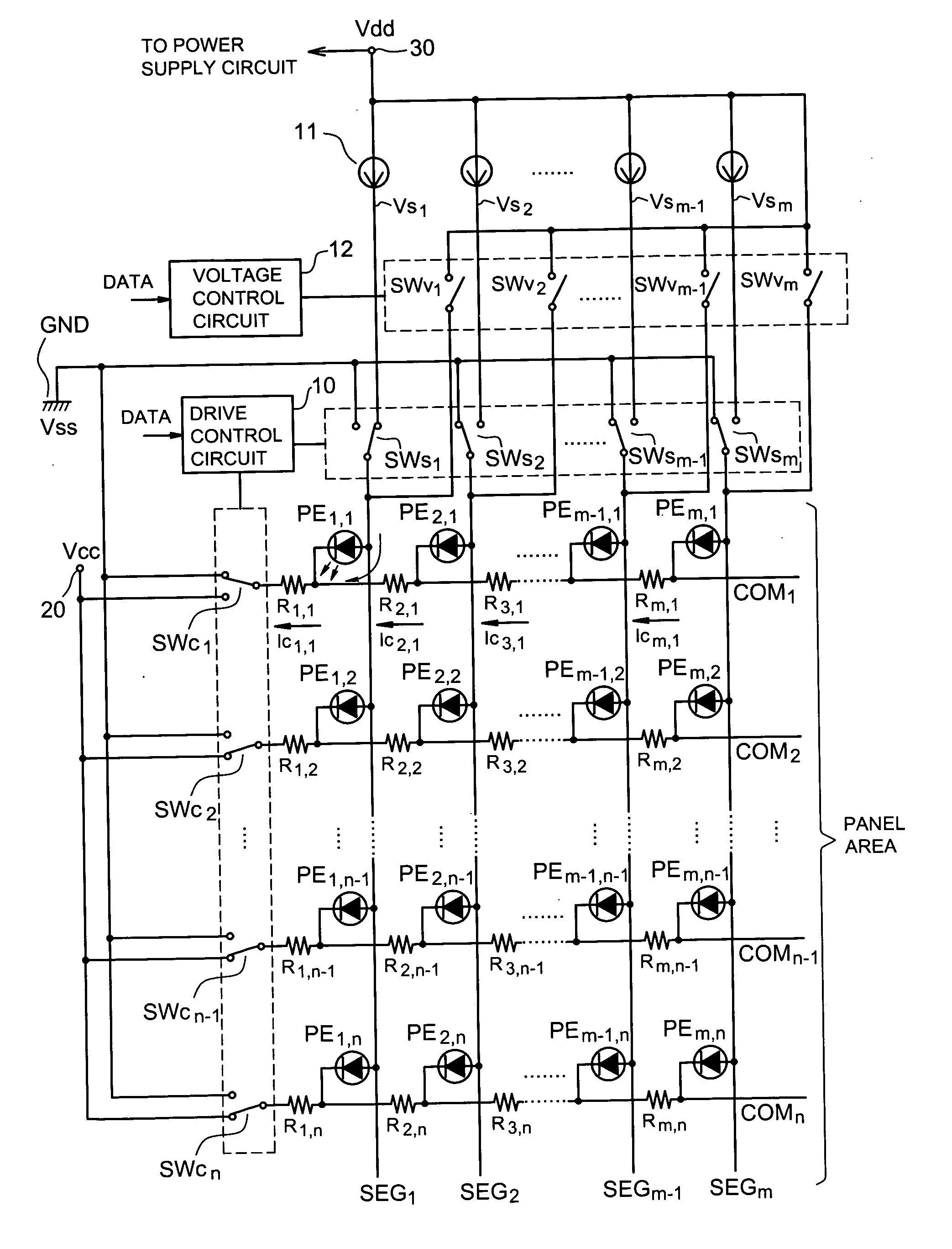 Drive circuit and drive method for panel display device