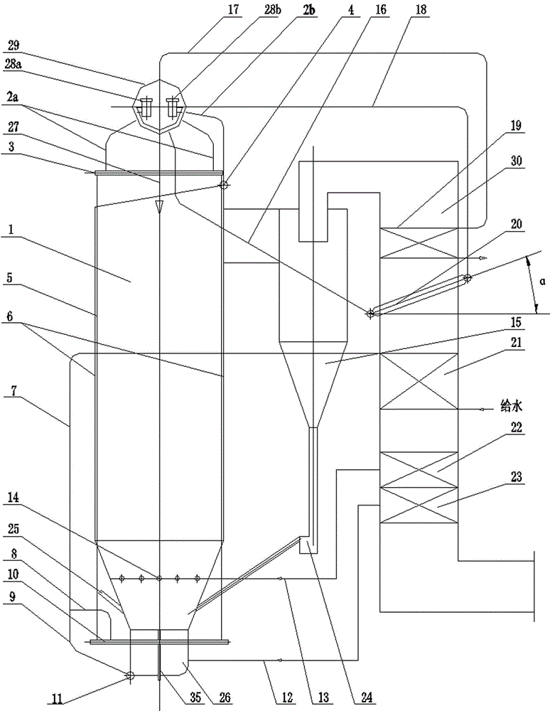 Natural circulation coupled cfb steam injection boiler at the end of the direct current vertical evaporation tube in the furnace