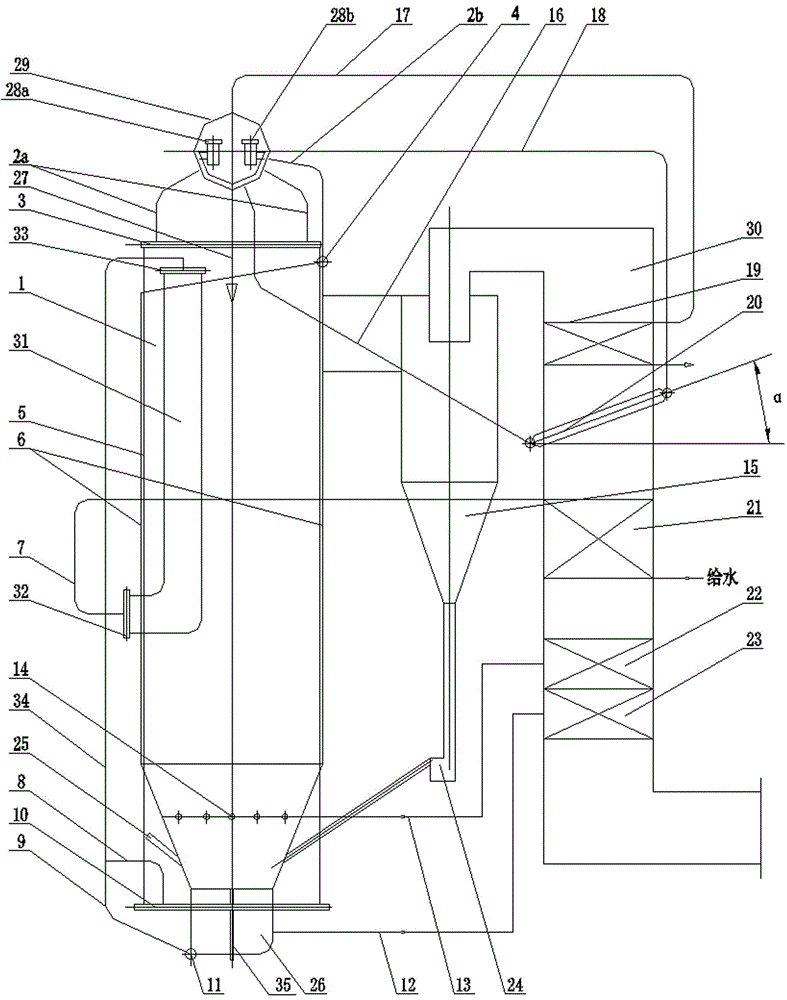 Natural circulation coupled cfb steam injection boiler at the end of the direct current vertical evaporation tube in the furnace