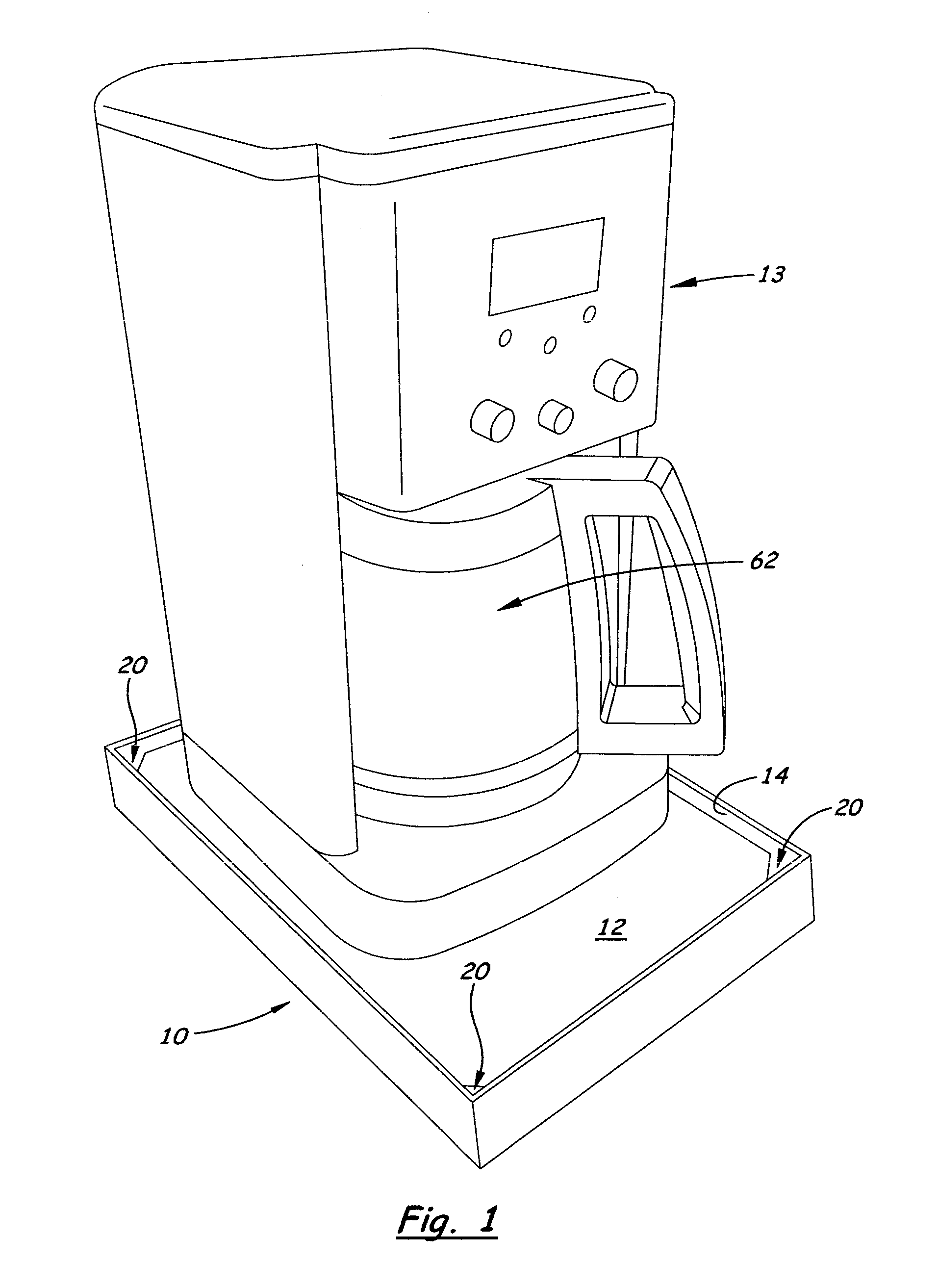Liquid overflow platform and container for small appliances