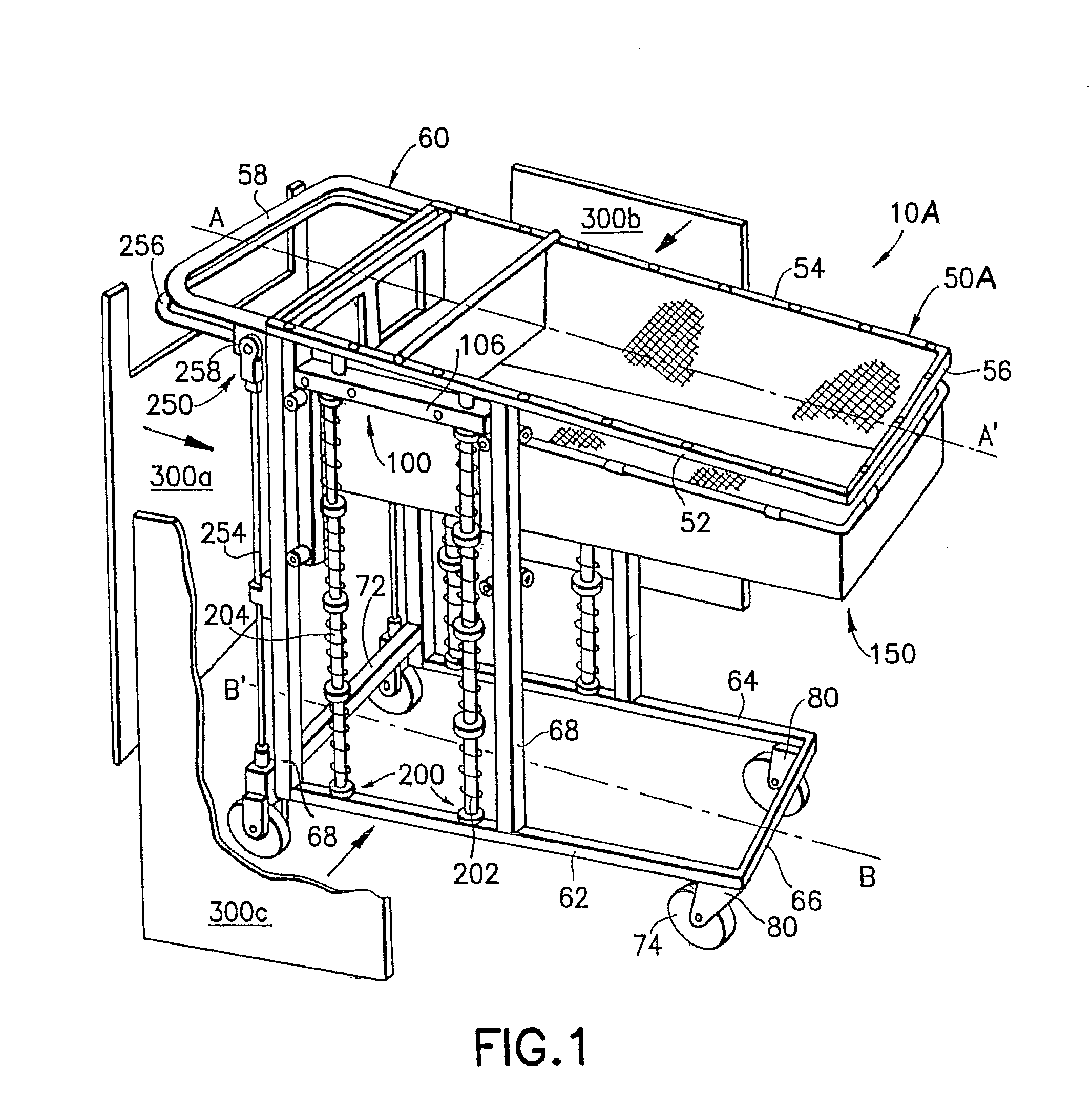 Transportation device having a basket with a movable floor