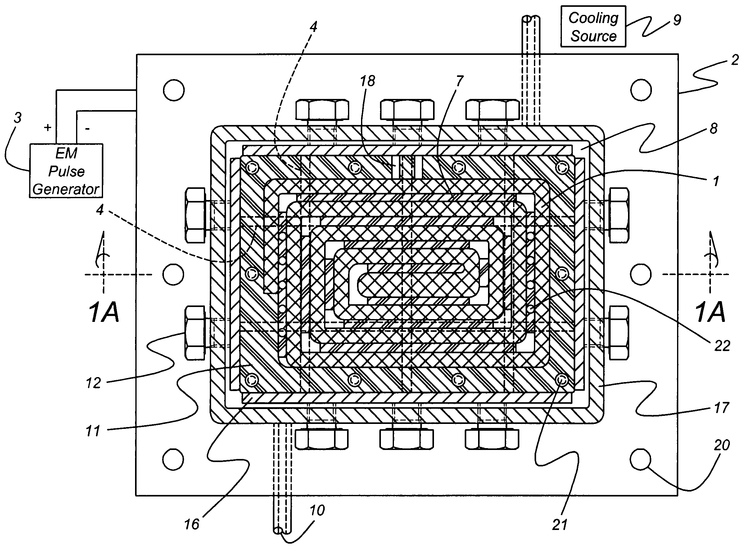 Apparatus for electromagnetic forming with durability and efficiency enhancements
