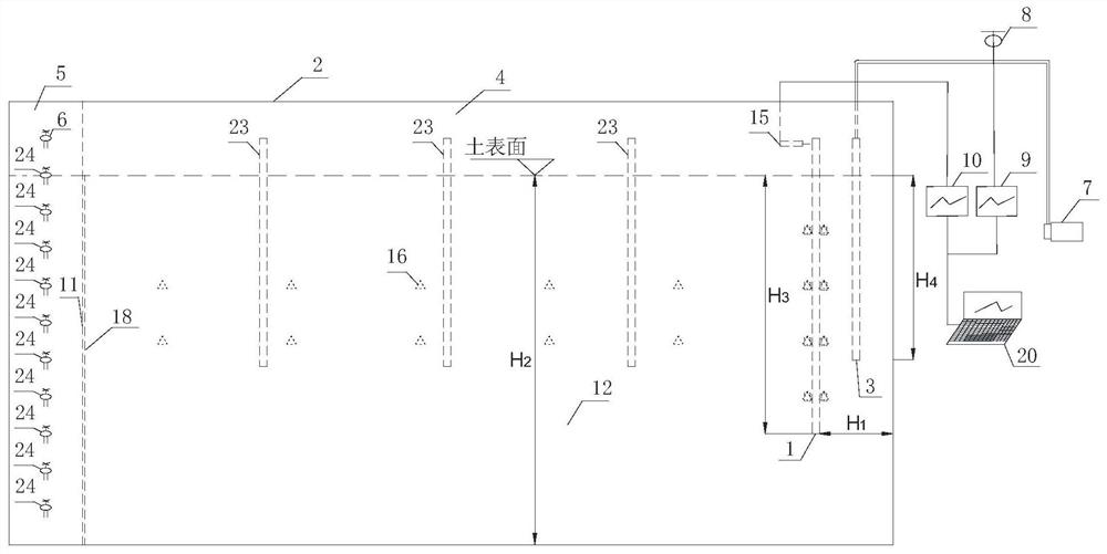 Device for simulating foundation pit dewatering plane seepage and retaining wall deformation and using method