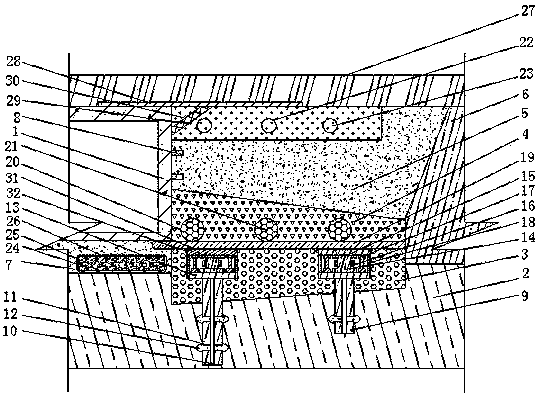 Road structure of structure-containing road section and construction method of road structure