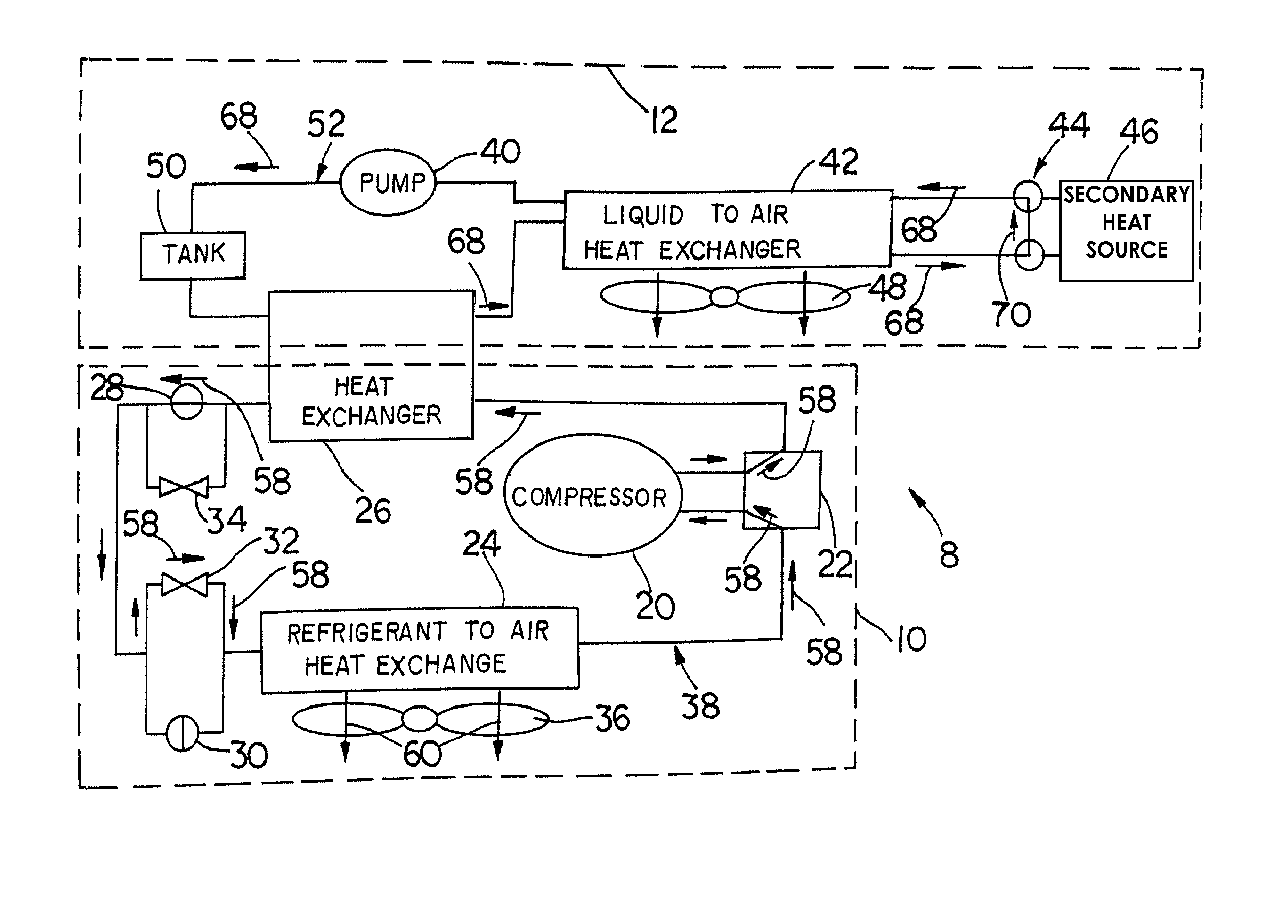 Combined heating and air conditioning system for vehicles
