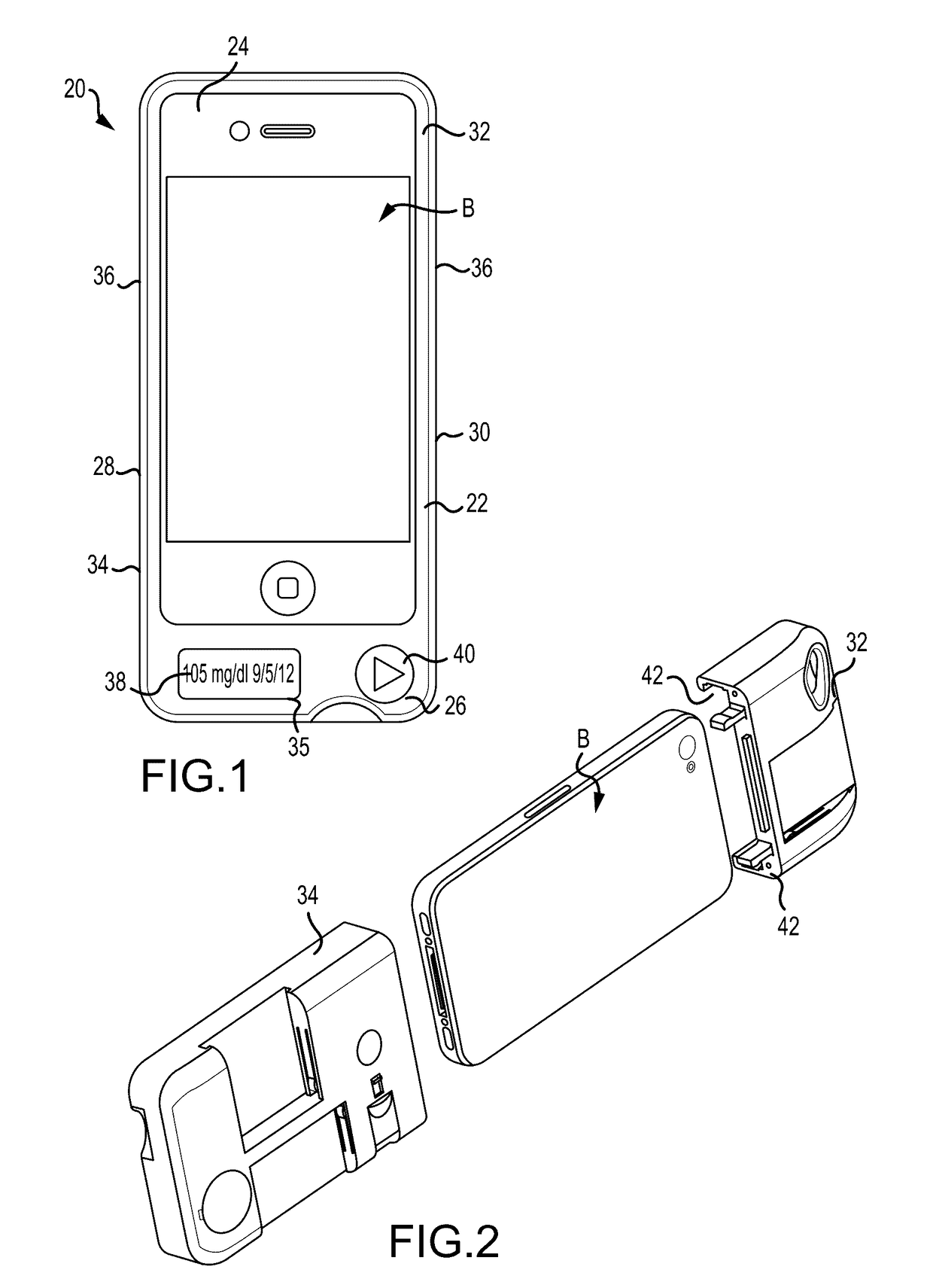 Glucose monitoring device in a protective smartphone case