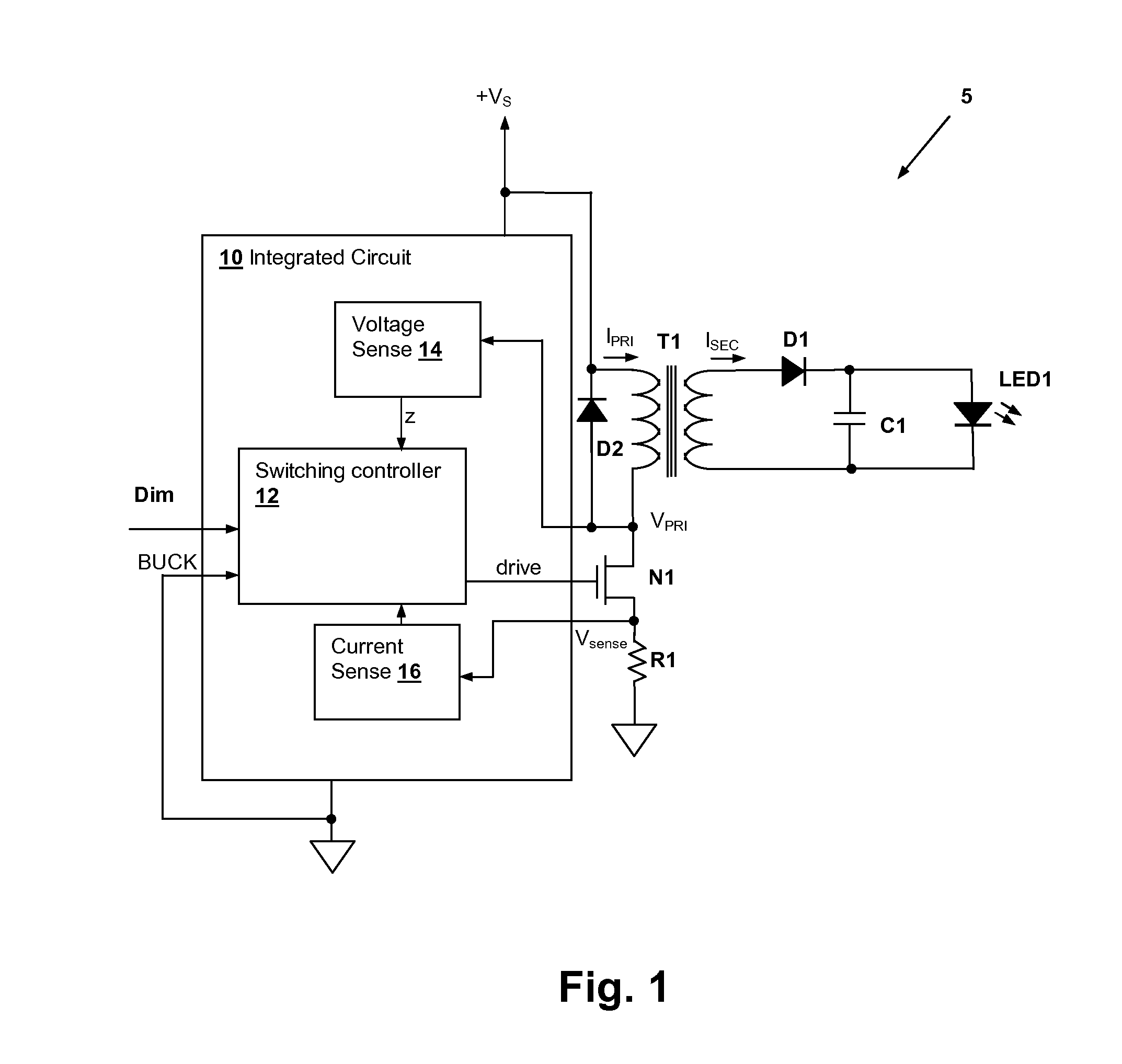 Integrated circuit switching power supply controller with selectable buck mode operation