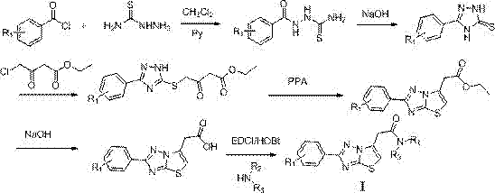 Thiazole triazole-6-acetamide derivative and application