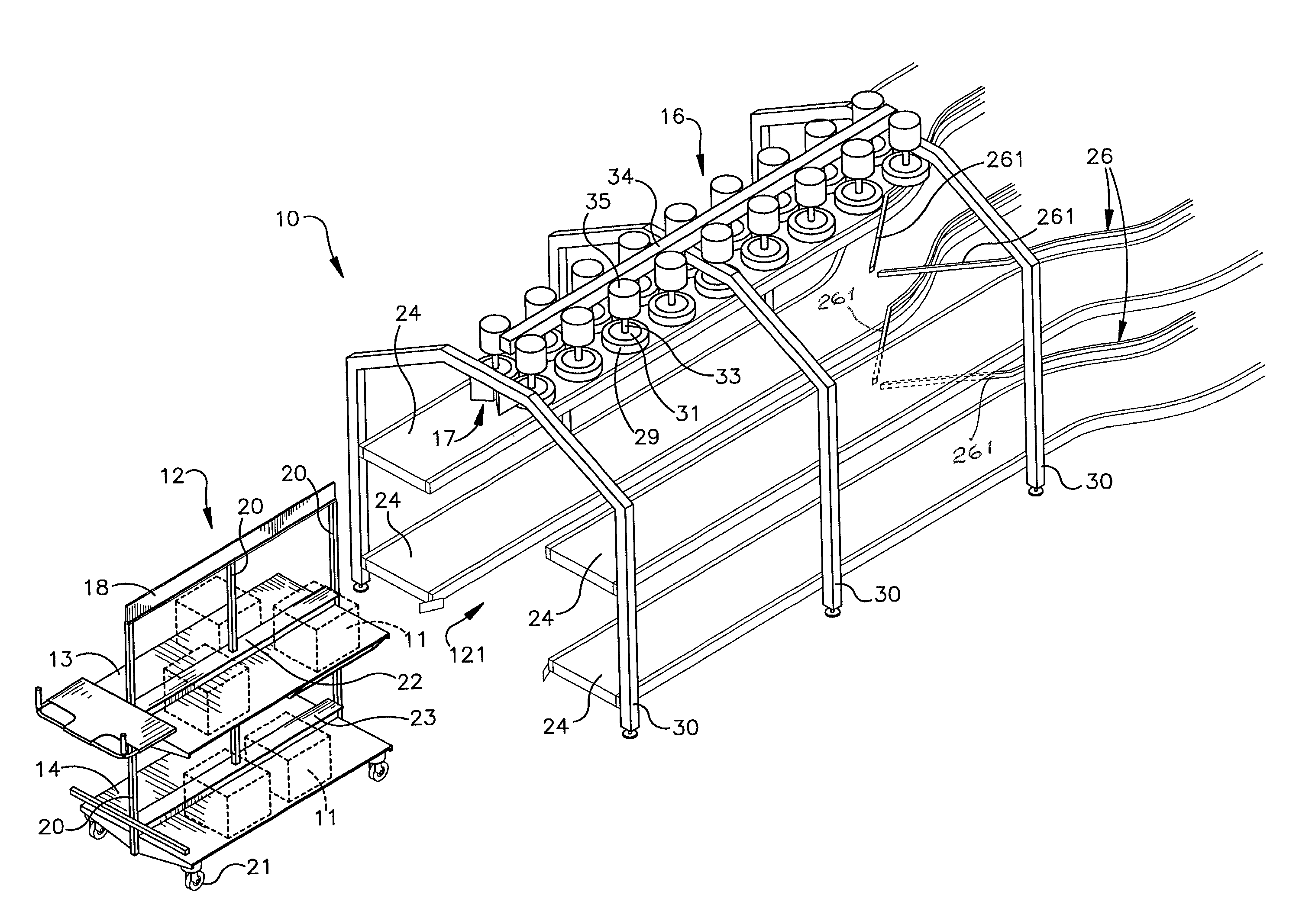 Automated cart unloading/conveyor system