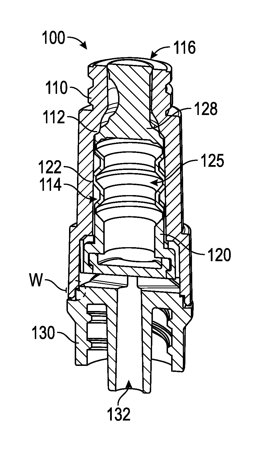 Needleless connector with a tortuous fluid flow path