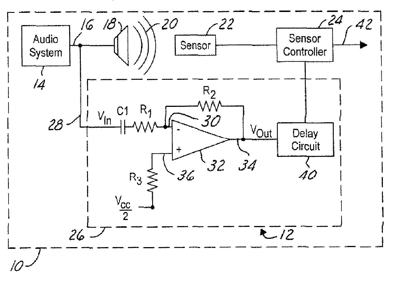 Audio noise cancellation system for a sensor in an automotive vehicle