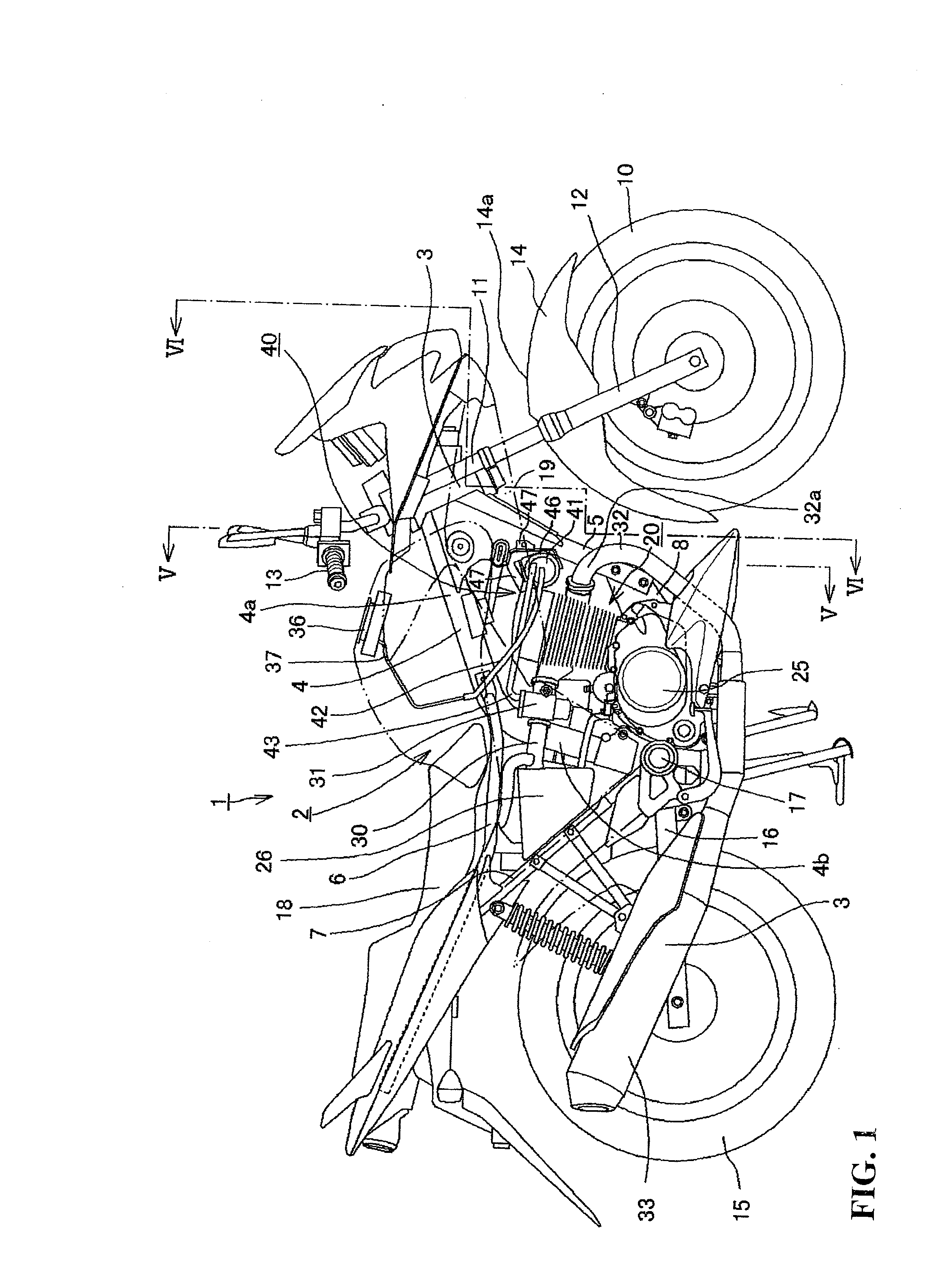 Motorcycle having evaporating fuel treatment apparatus