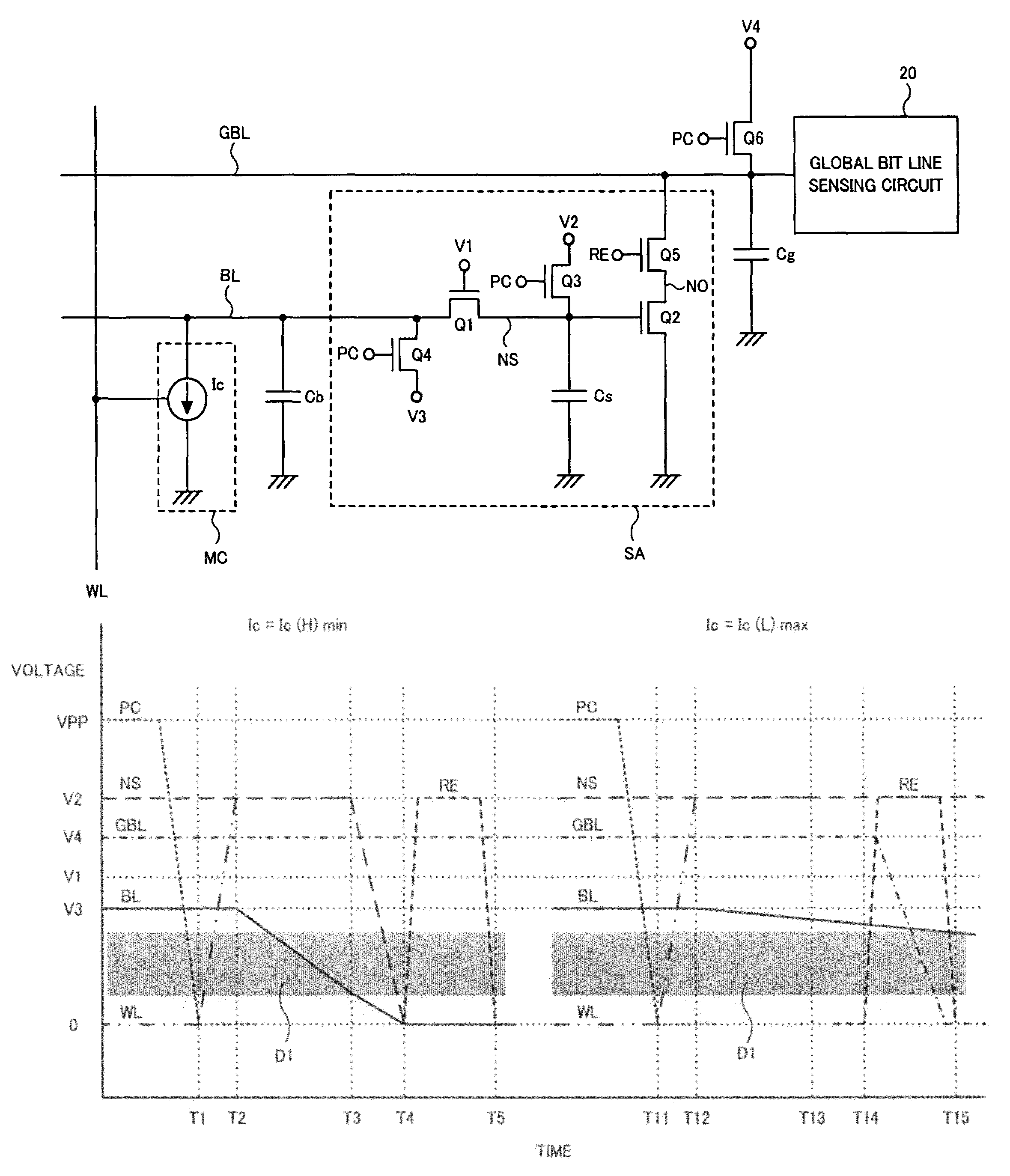 Semiconductor device having current change memory cell