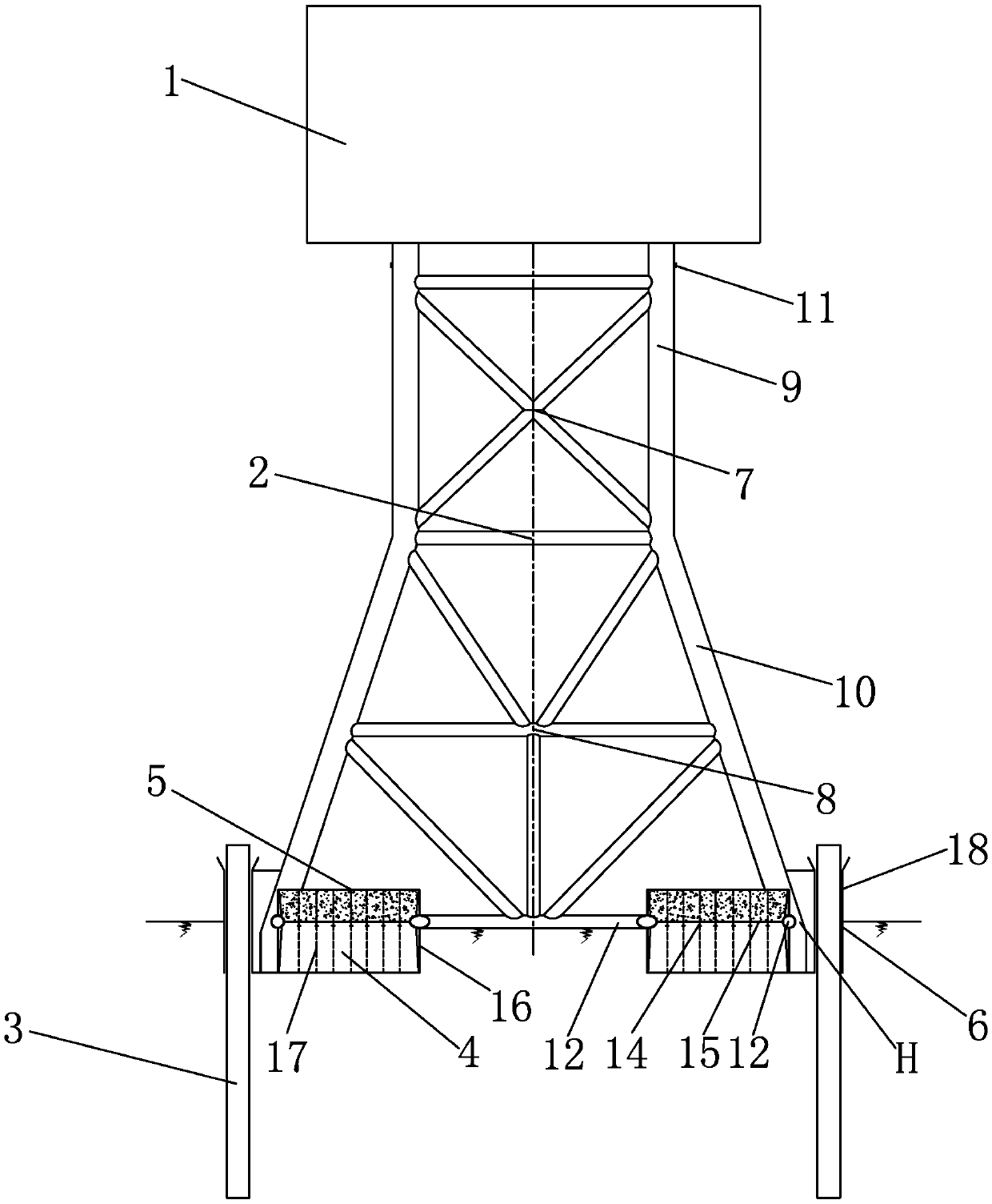 Shallow pile jacket structure for offshore booster station