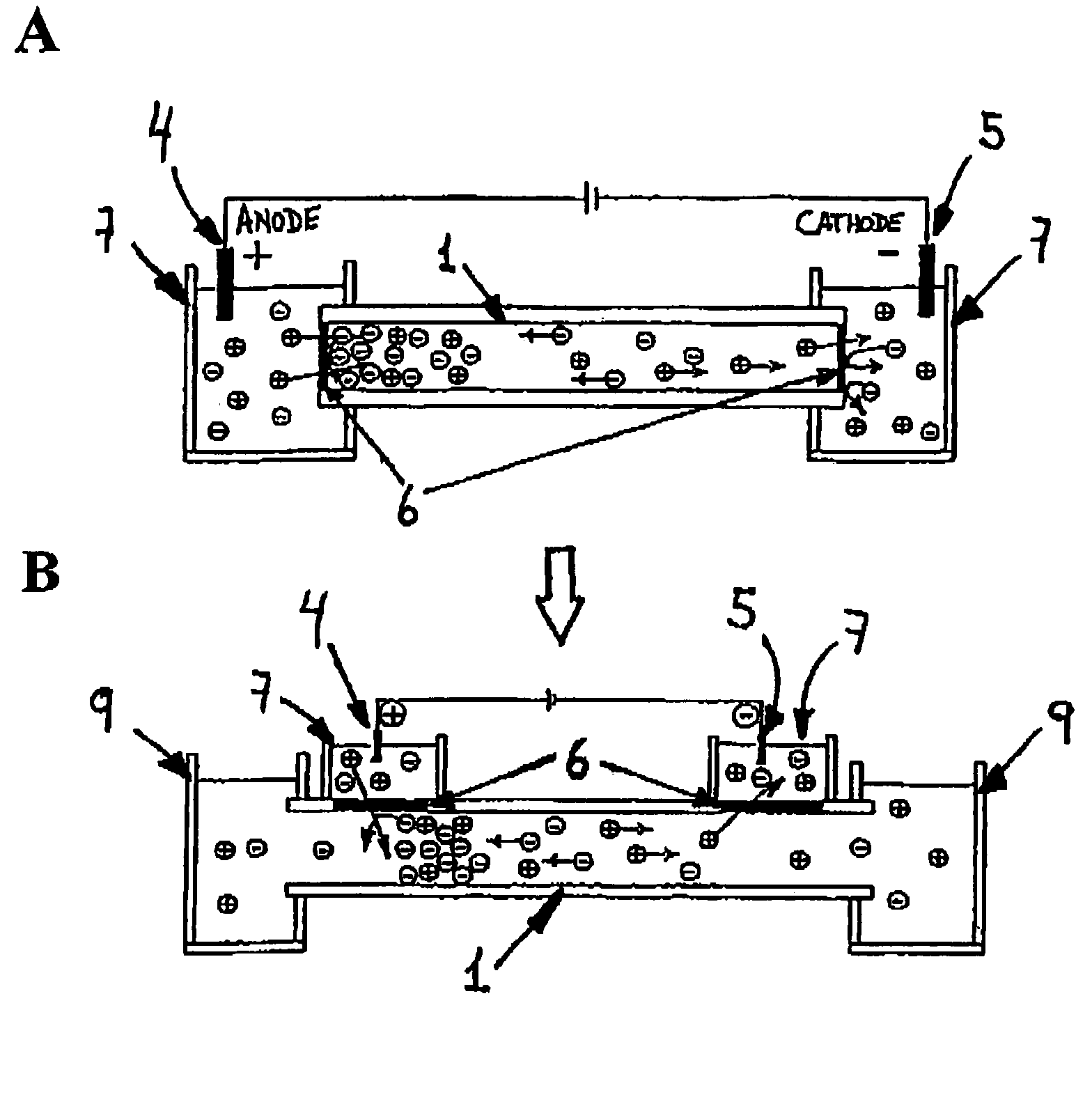 Method for capturing charged molecules traveling in a flow stream