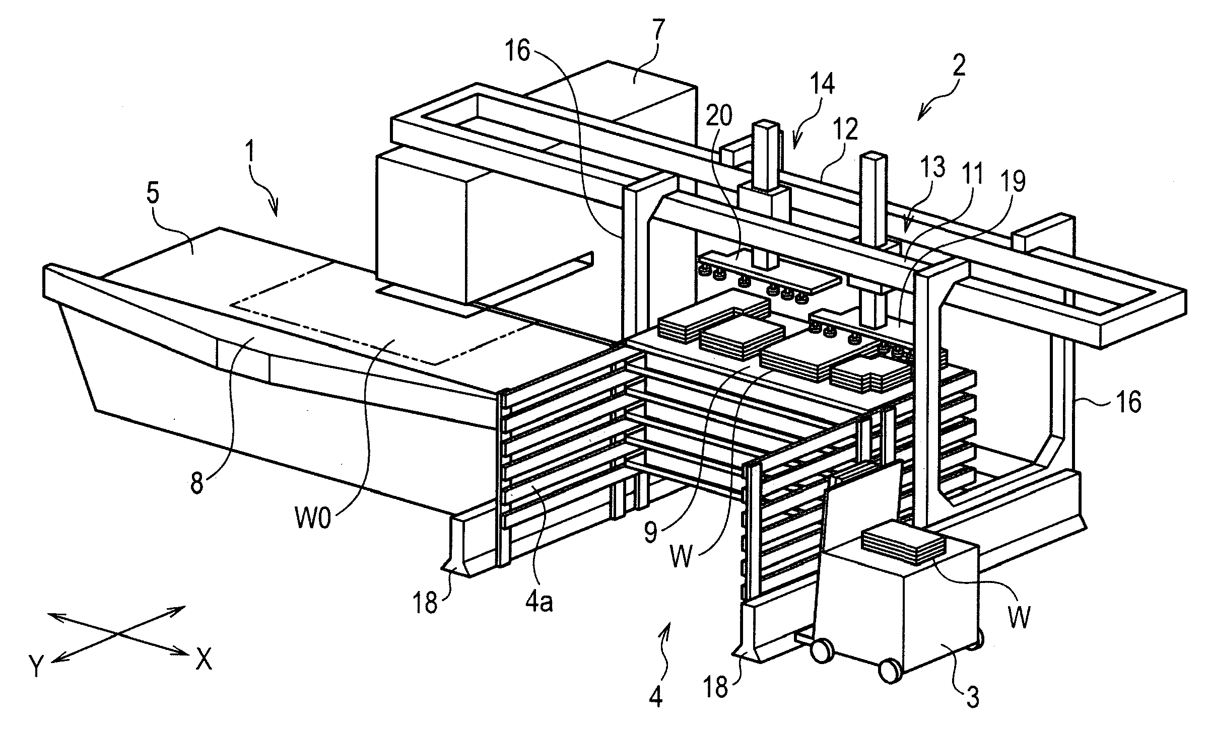 Plate material conveying device