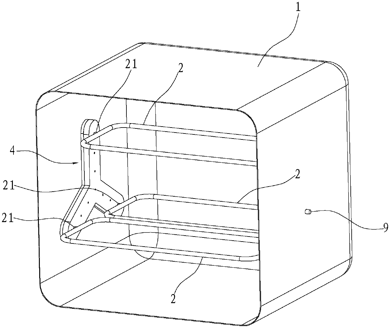 Self-balancing rotating grill structure and oven with same