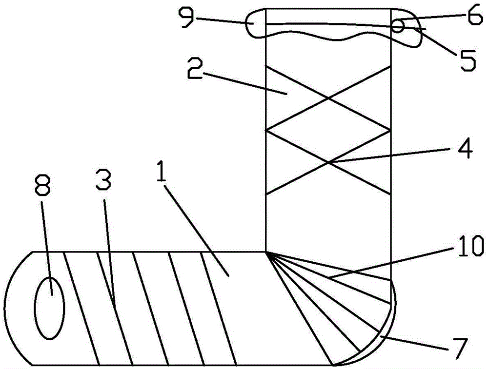 Right-angled threaded sock with left foot and right foot differentiated