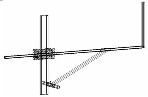 A cantilever support system attached to rectangular beams and columns
