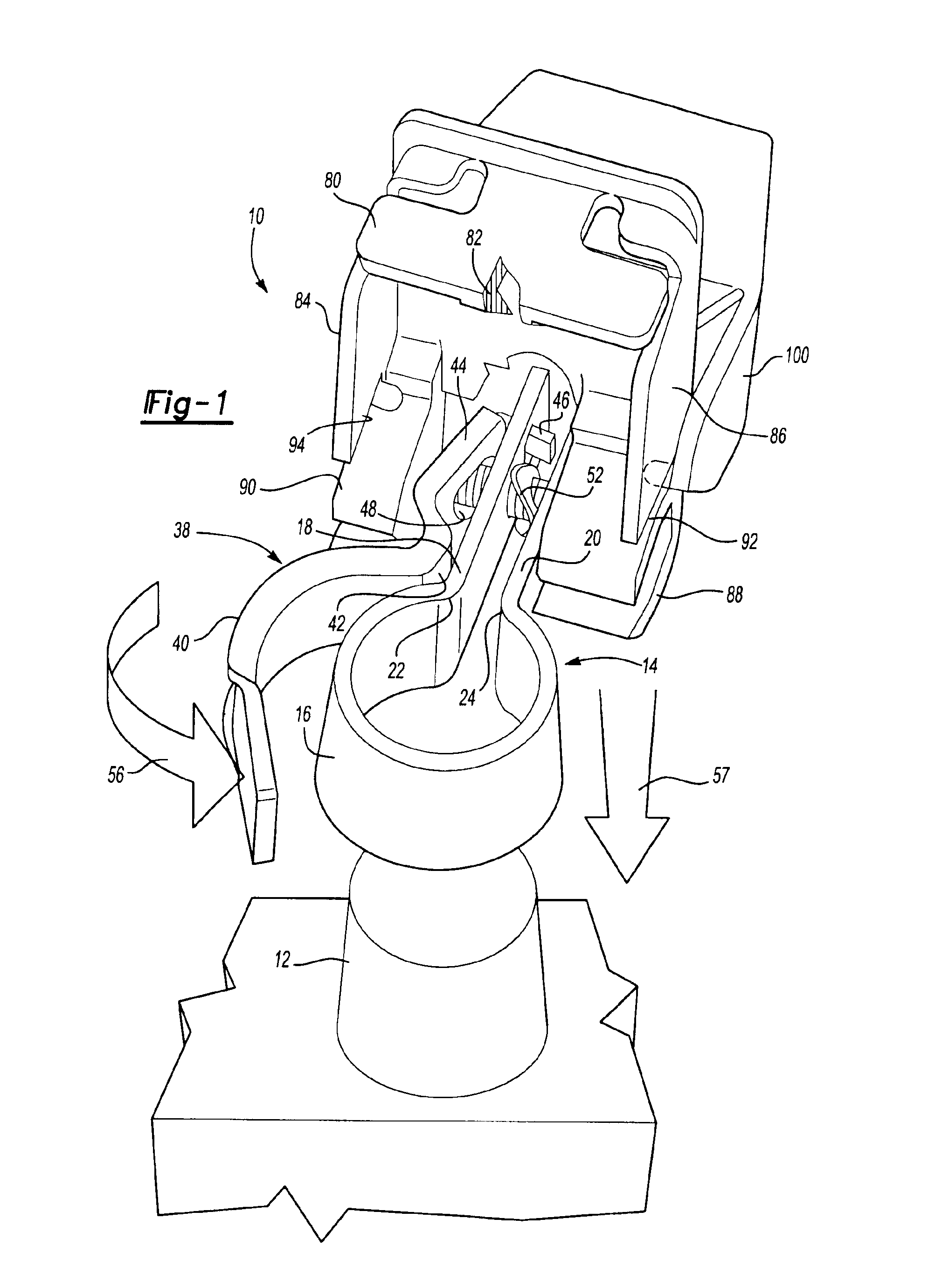 Stamped battery terminal exhibiting a pivoting clamping mechanism