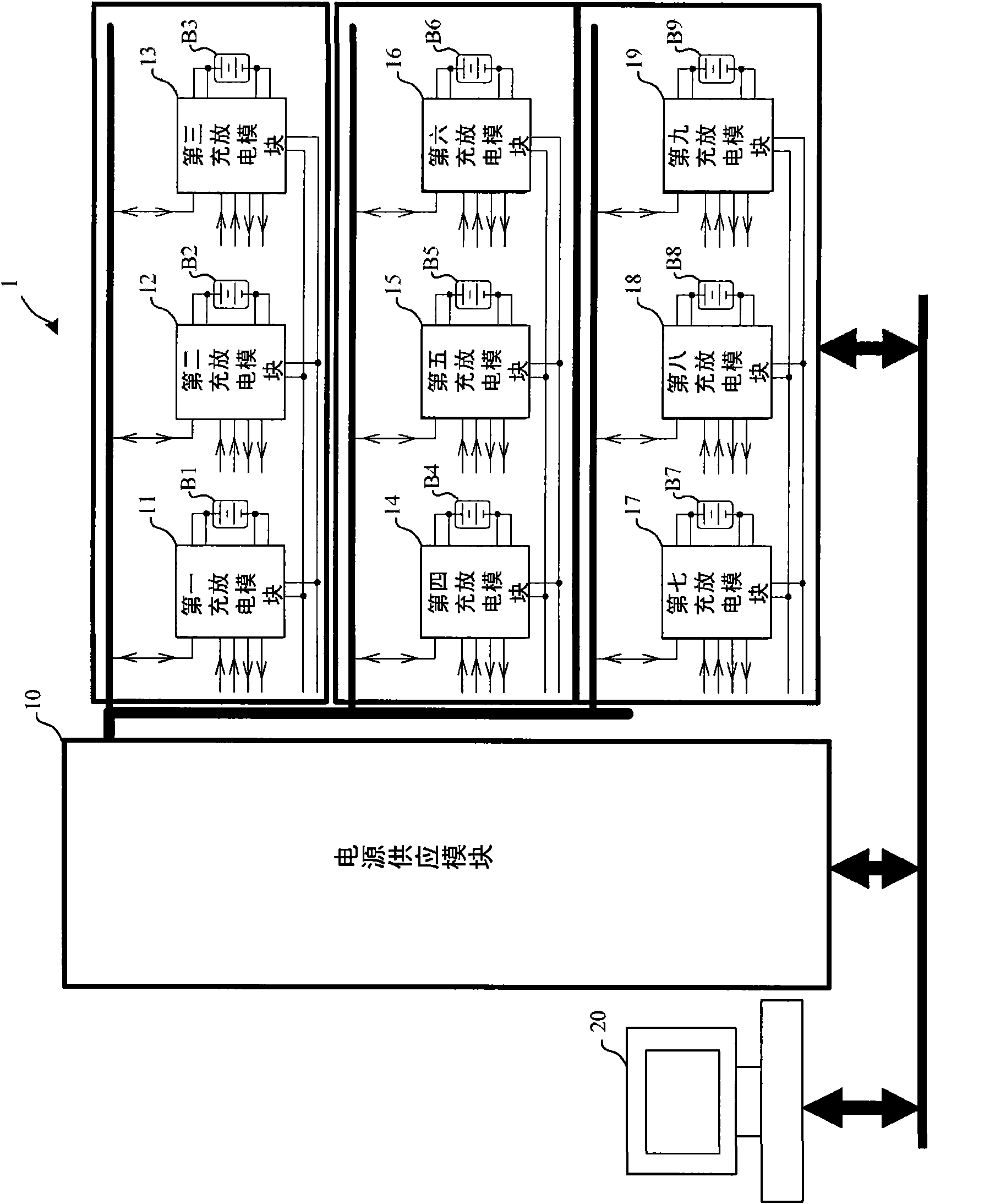 Cell charge-discharge device, charge-discharge modules and method for charging-discharging cell