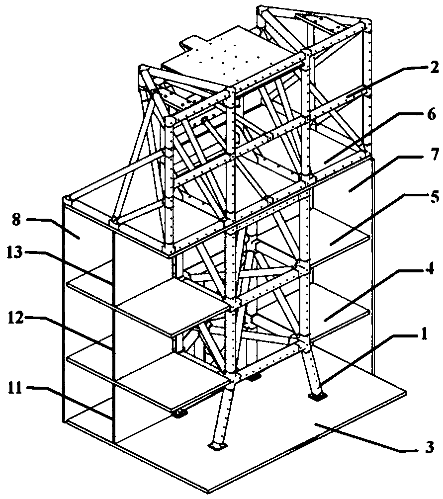 Inside-outside module truss and honeycomb plate combined satellite module section structure