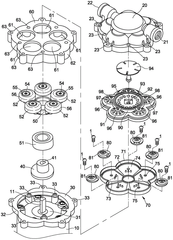 Improvement of vibration reduction structure and swing wheel structure of five-pressurization-cavity diaphragm pump