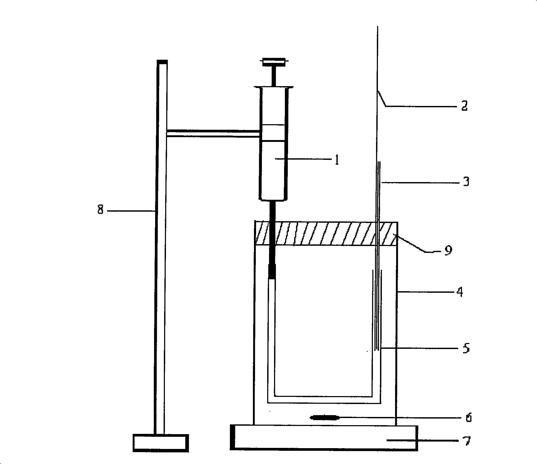 Liquid phase micro- extraction on-line preliminary treatment device for capillary pipe electrophoresis-ampere detector and its usage method