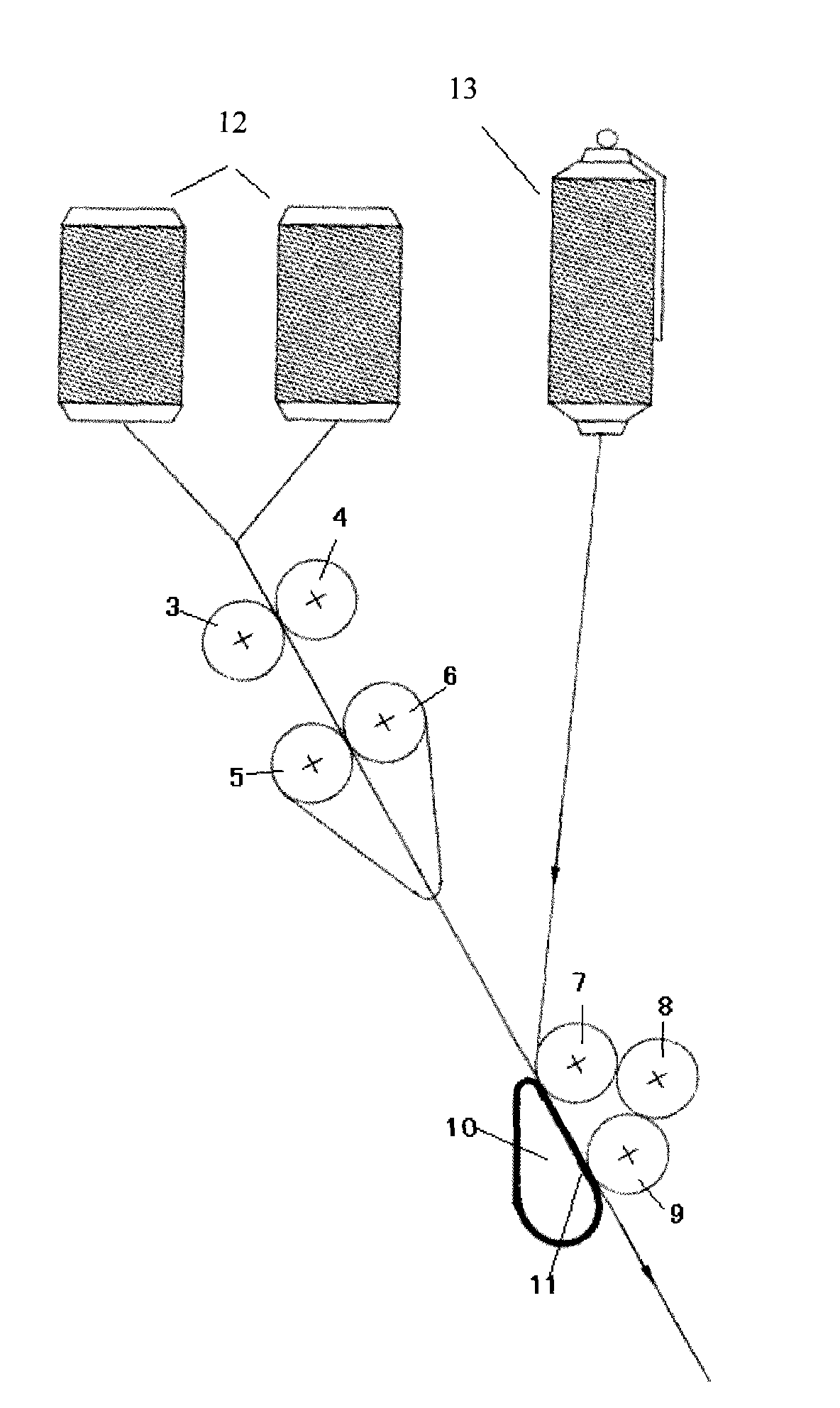 Spinning device for concentrating composite yarns