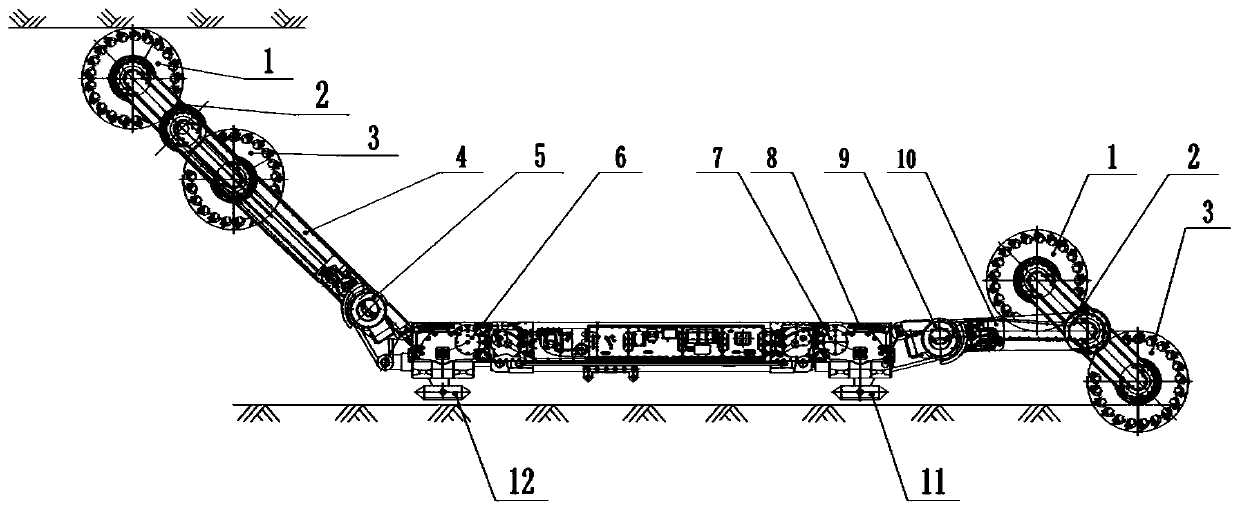 Four-drum shearer with capability of full-seam mining by layered cutting and mining