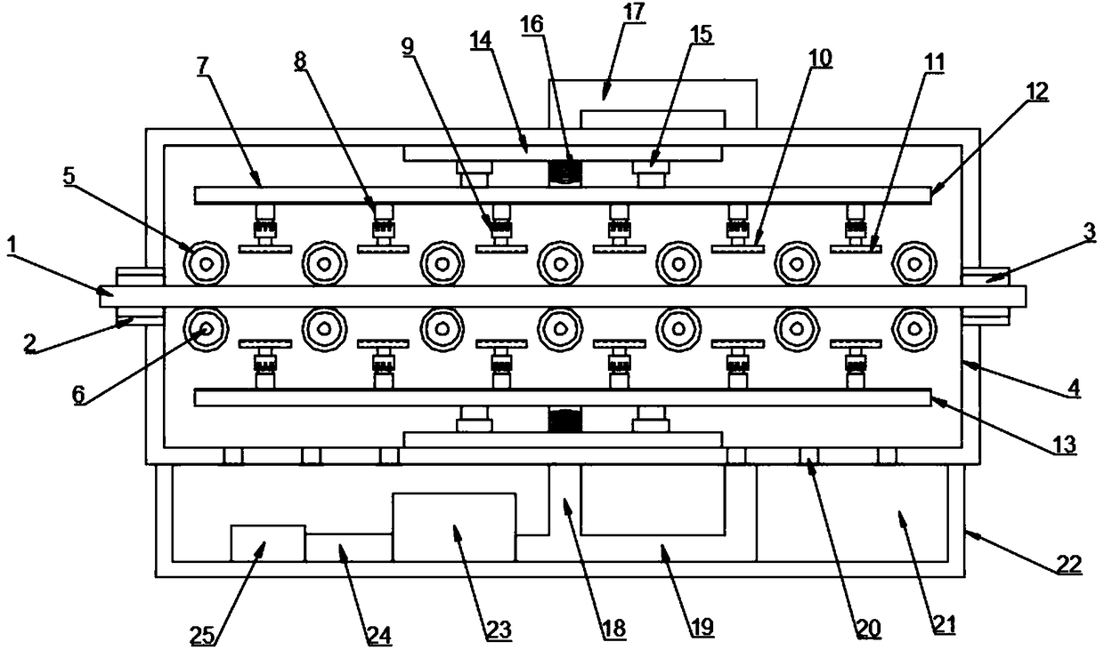 Double-sided cleaning device for plane glass plate processing