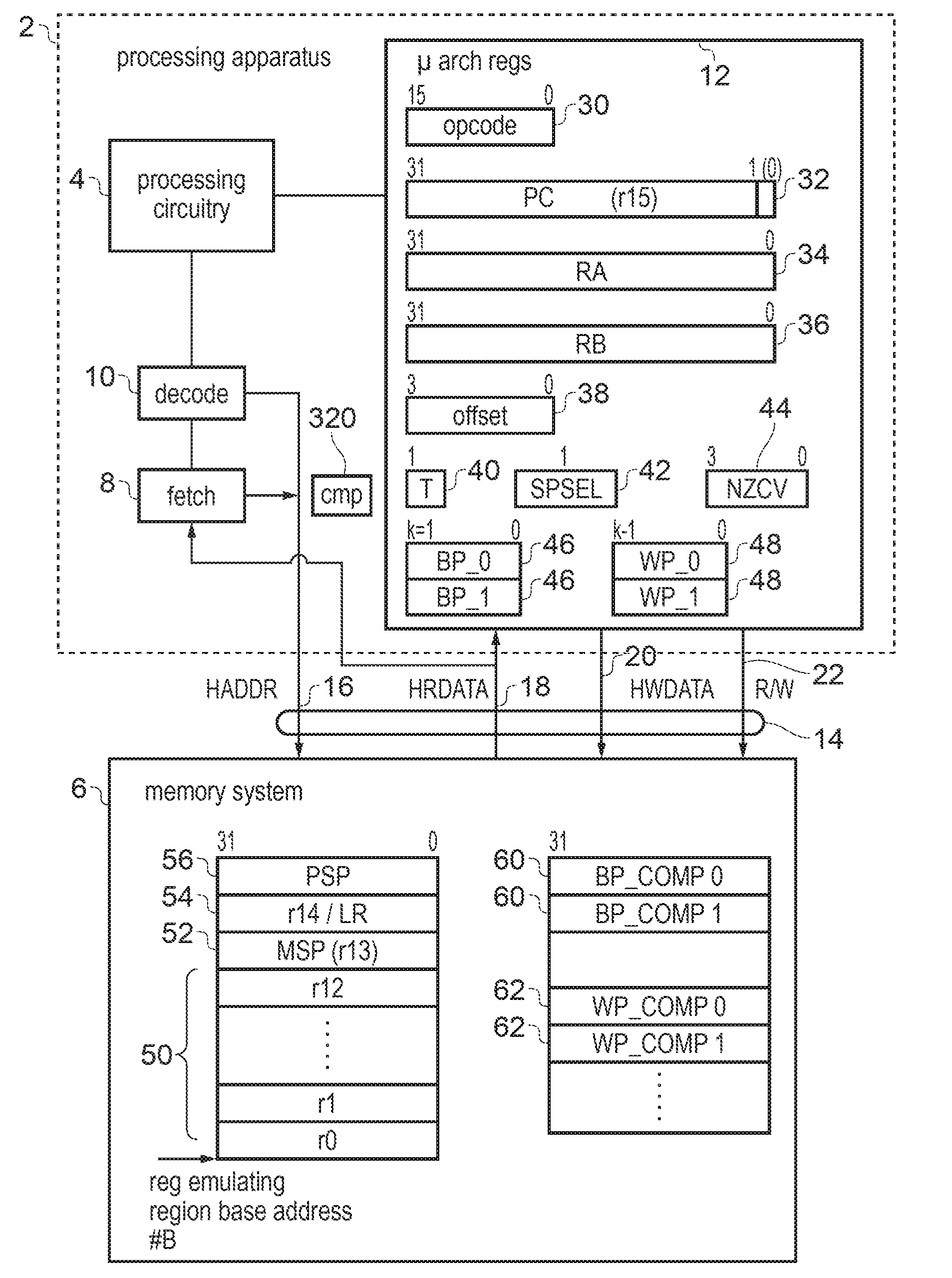 Apparatus with reduced hardware register set
