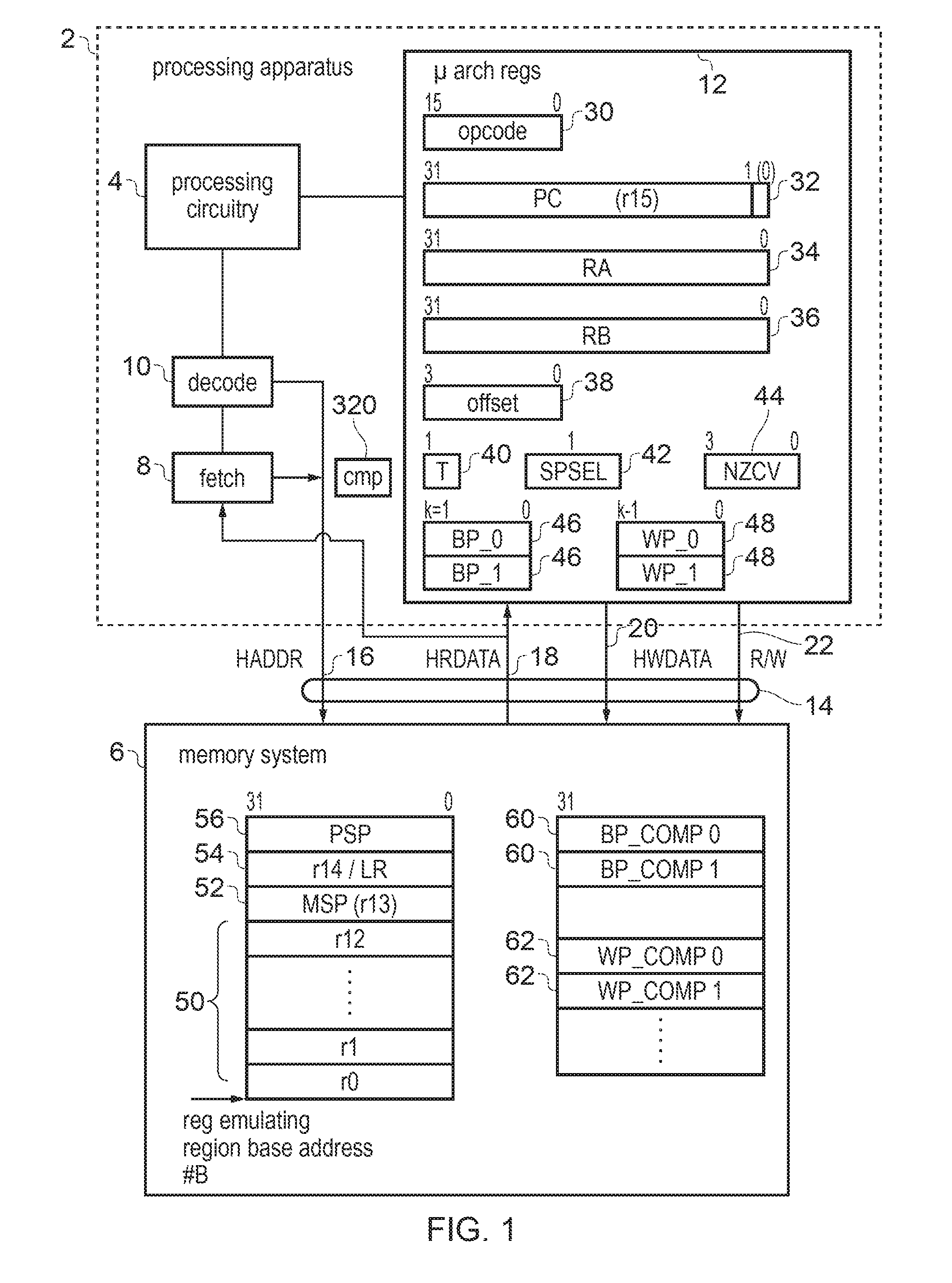 Apparatus with reduced hardware register set