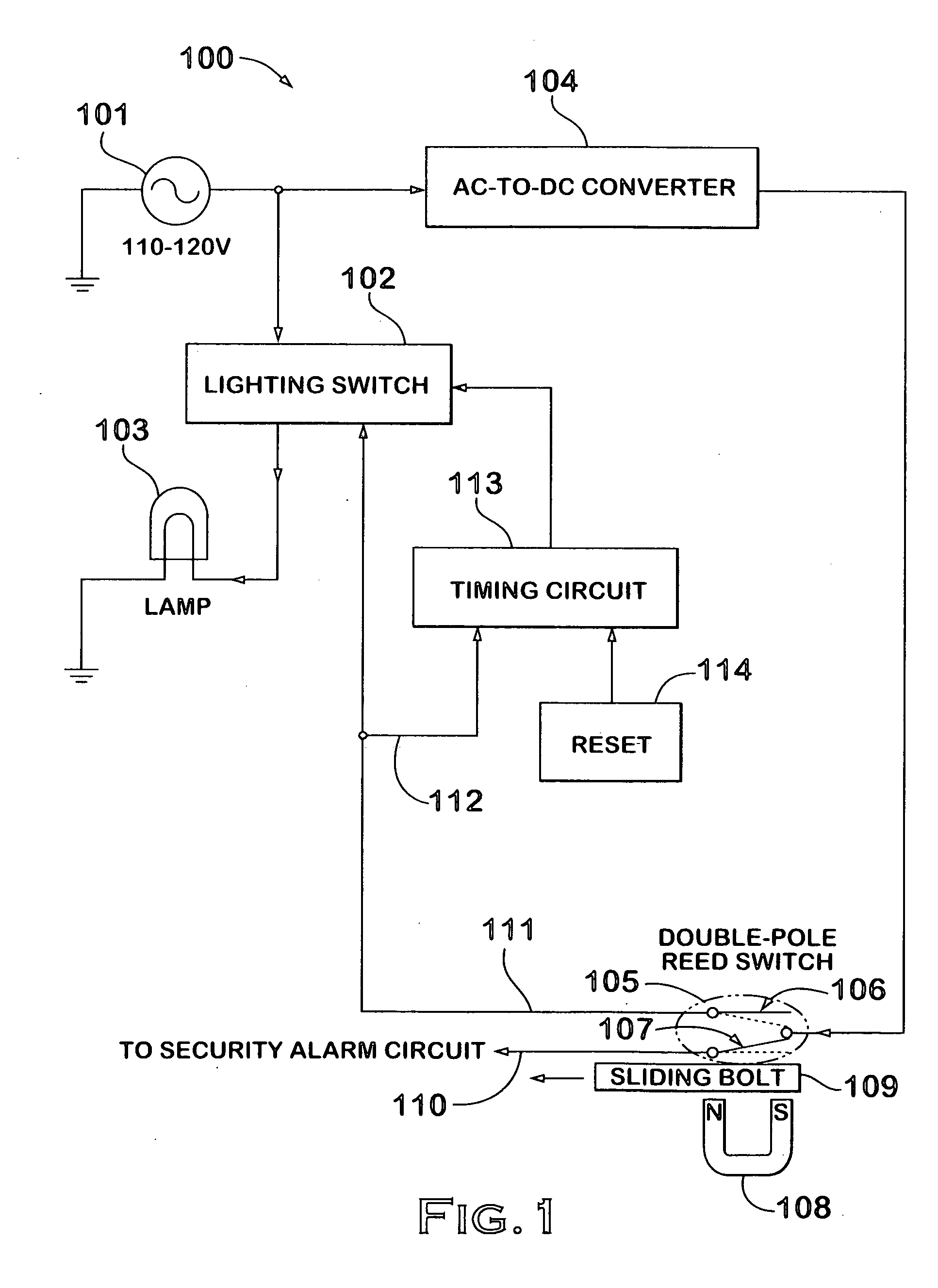 Door bolt position detection system with light switching capability and a backup timer