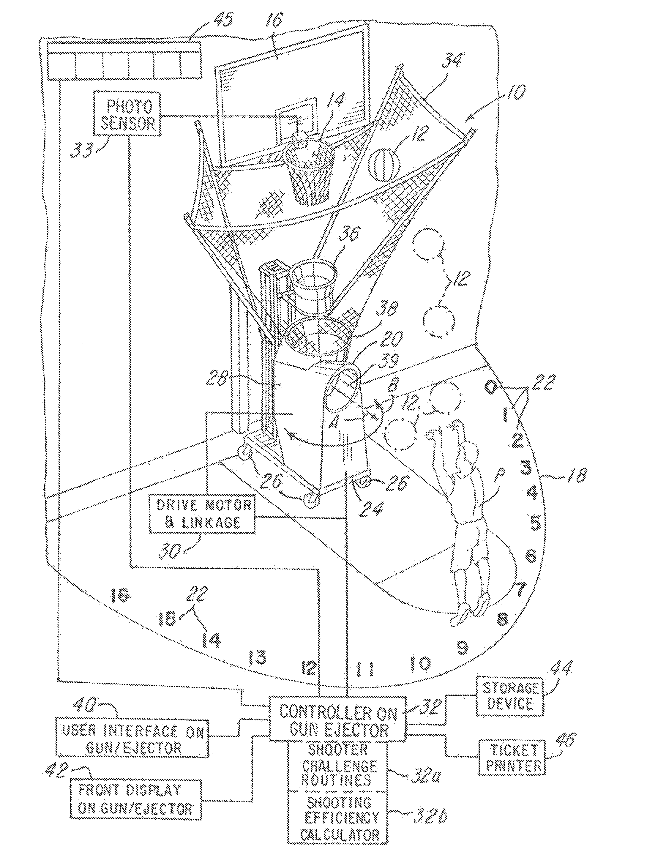 System and method for improving a basketball player's shooting including a tracking and control system for tracking, controlling and reporting statistics