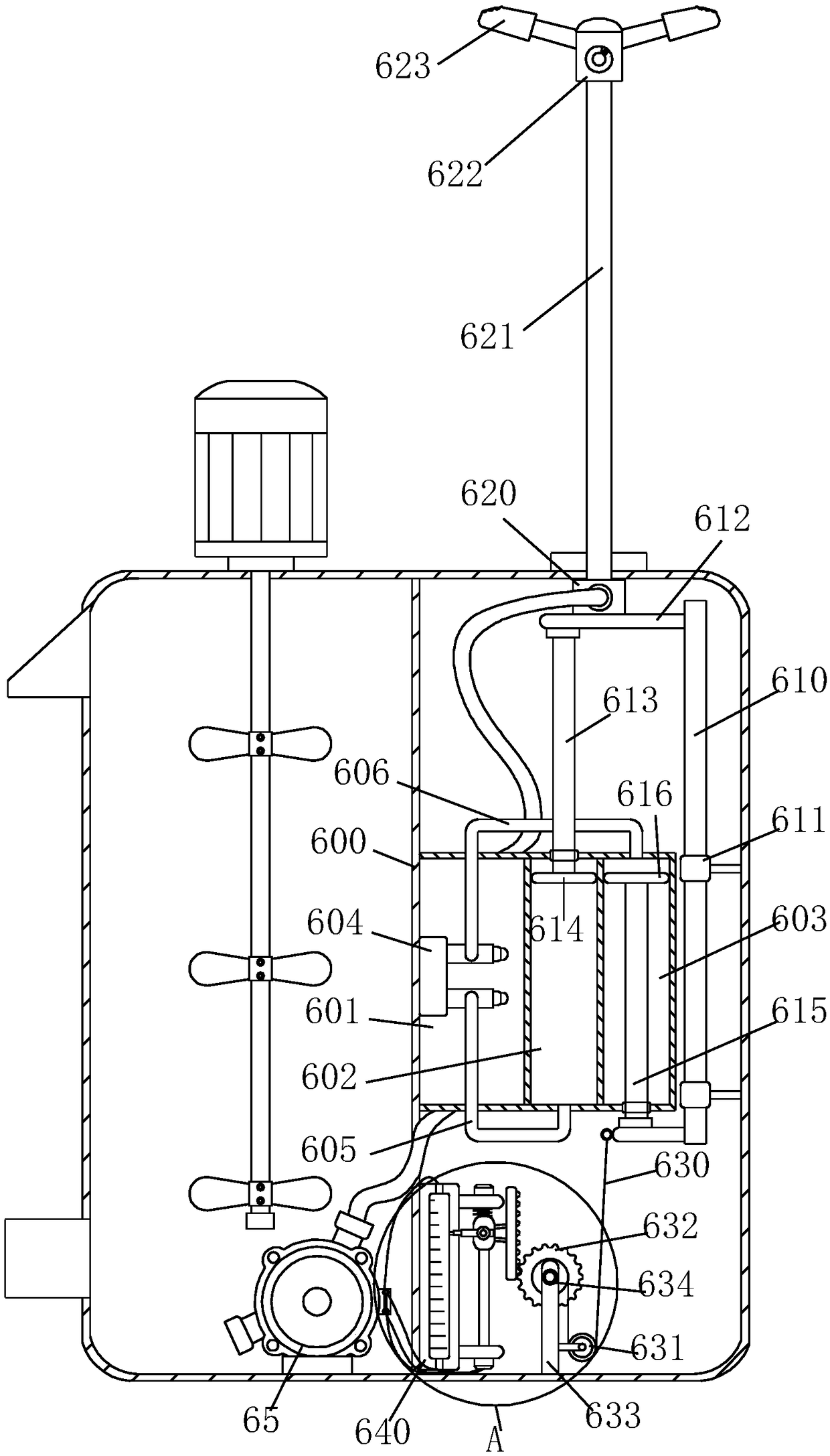 Lifting type sprinkling irrigation equipment with adjustable spraying force for planting fruit saplings