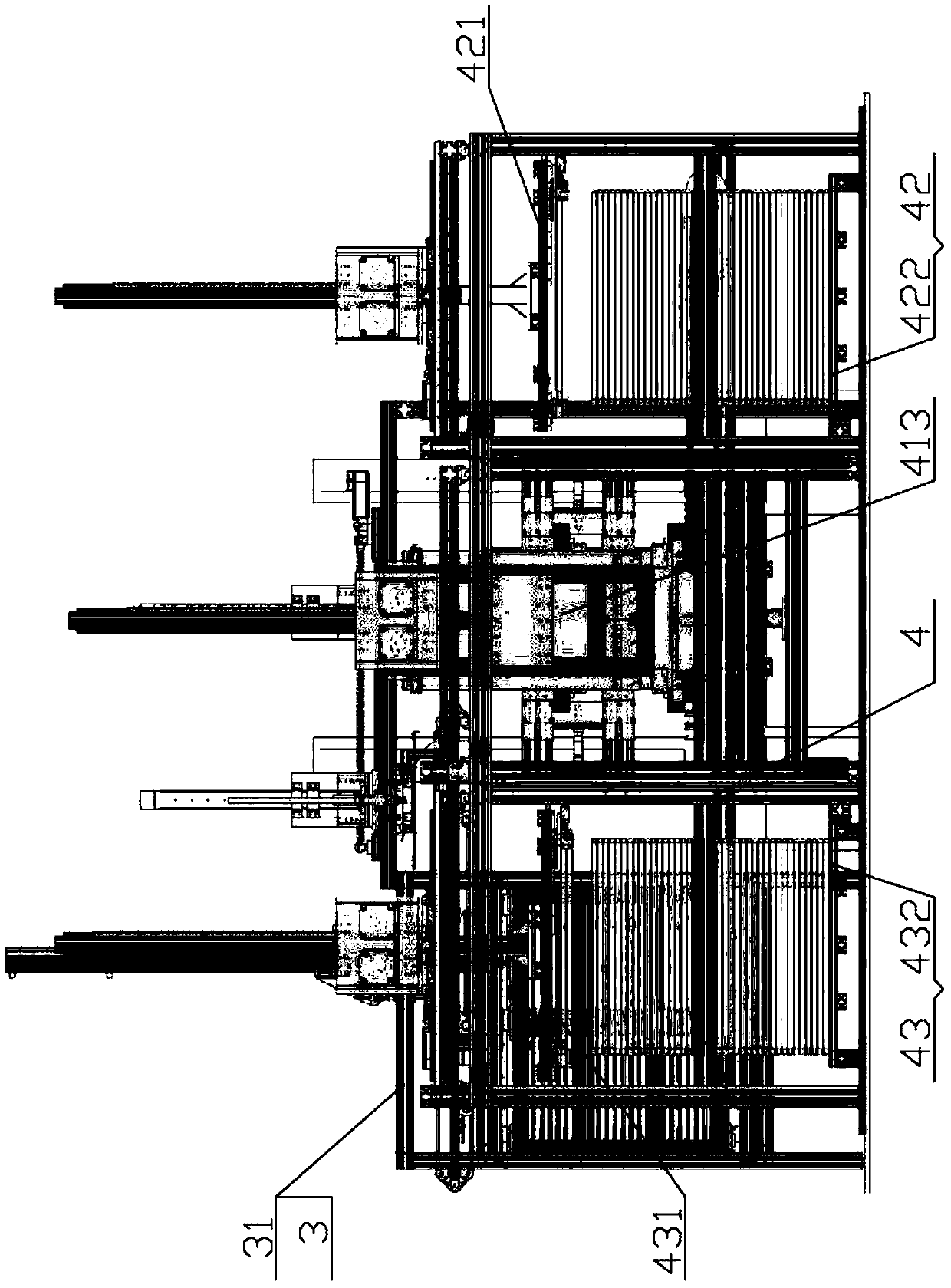 Automatic pipe expanding system three-working-station fin assembly code fetching unit