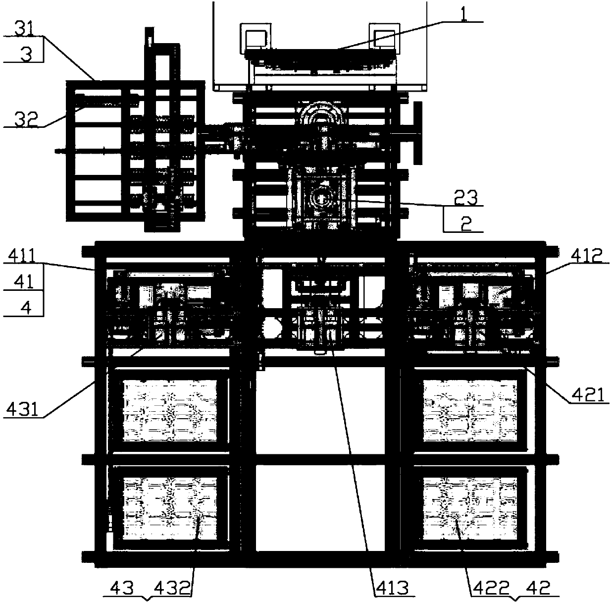 Automatic pipe expanding system three-working-station fin assembly code fetching unit