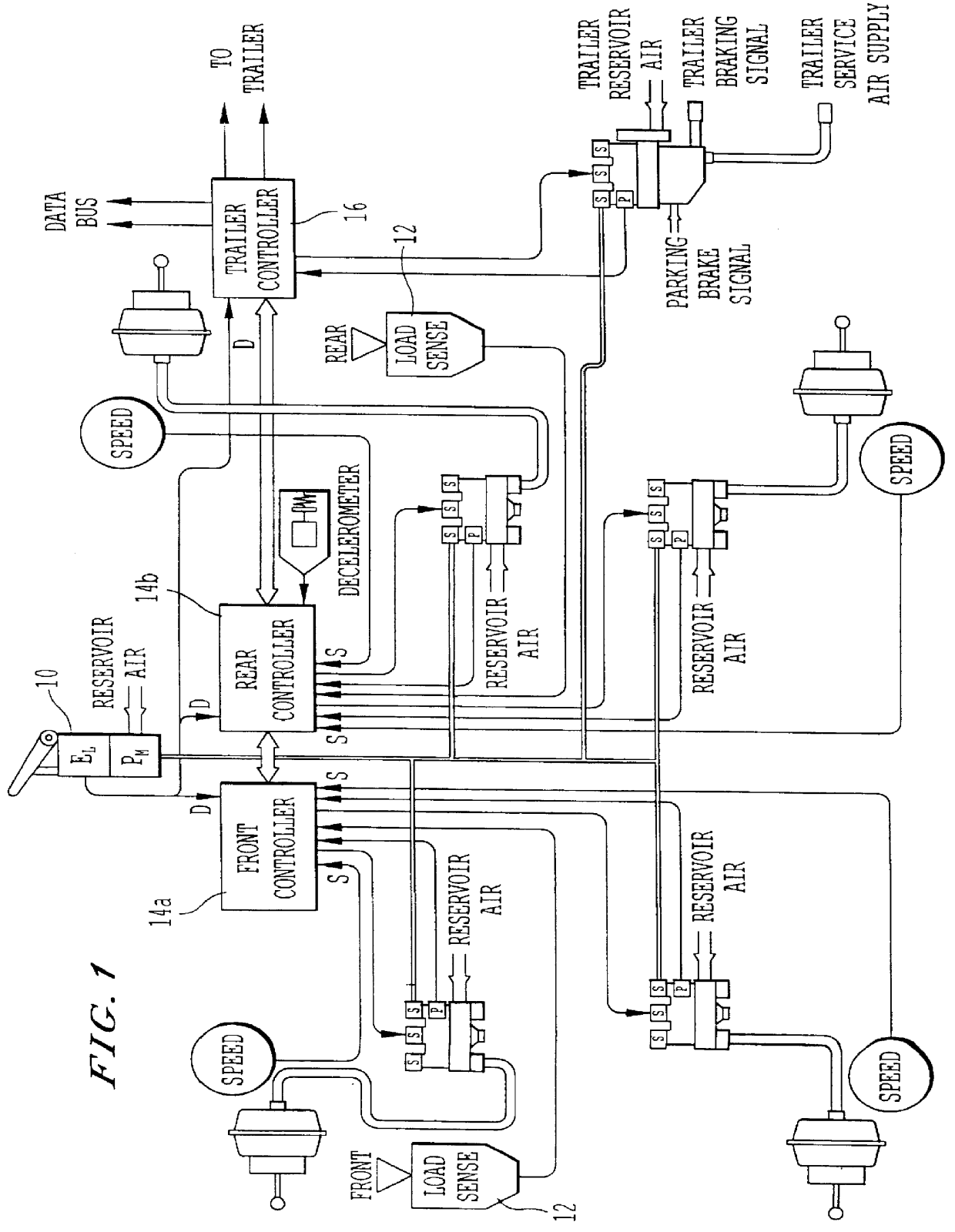 Electronic braking system for road vehicles operating with a trailer