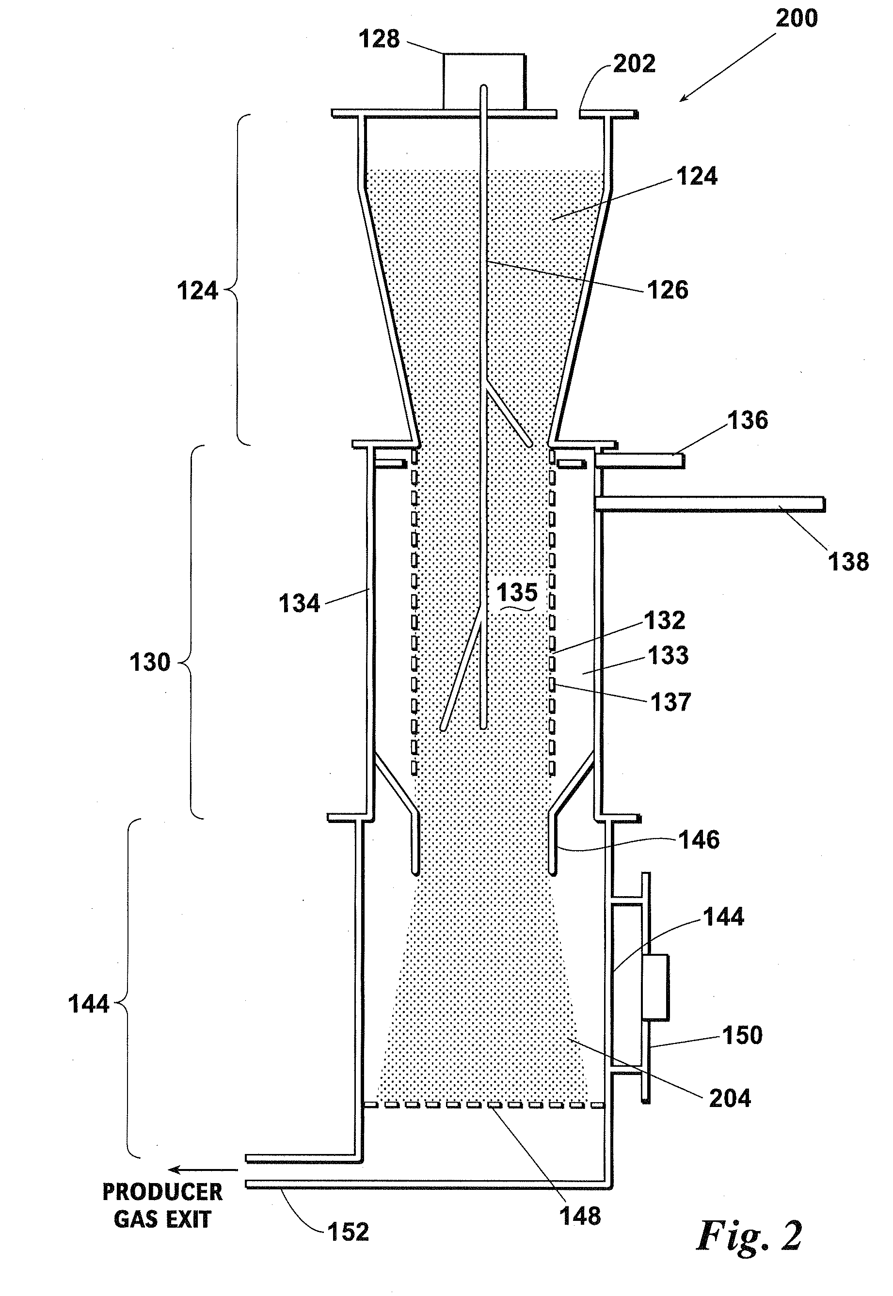 Downdraft gasifier with internal cyclonic combustion chamber