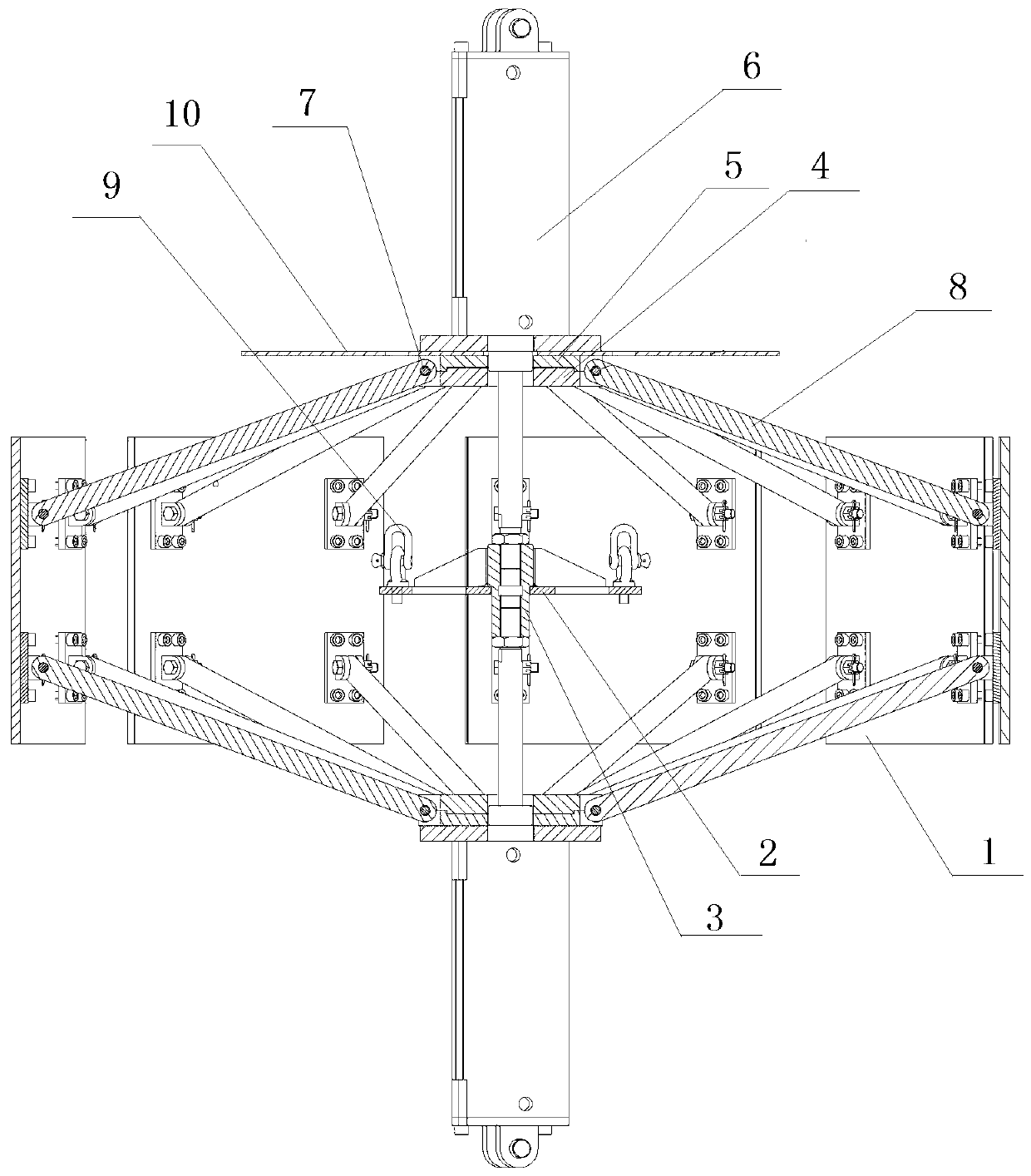 Expansion tightening device for solid rocket engine powder charge and construction method