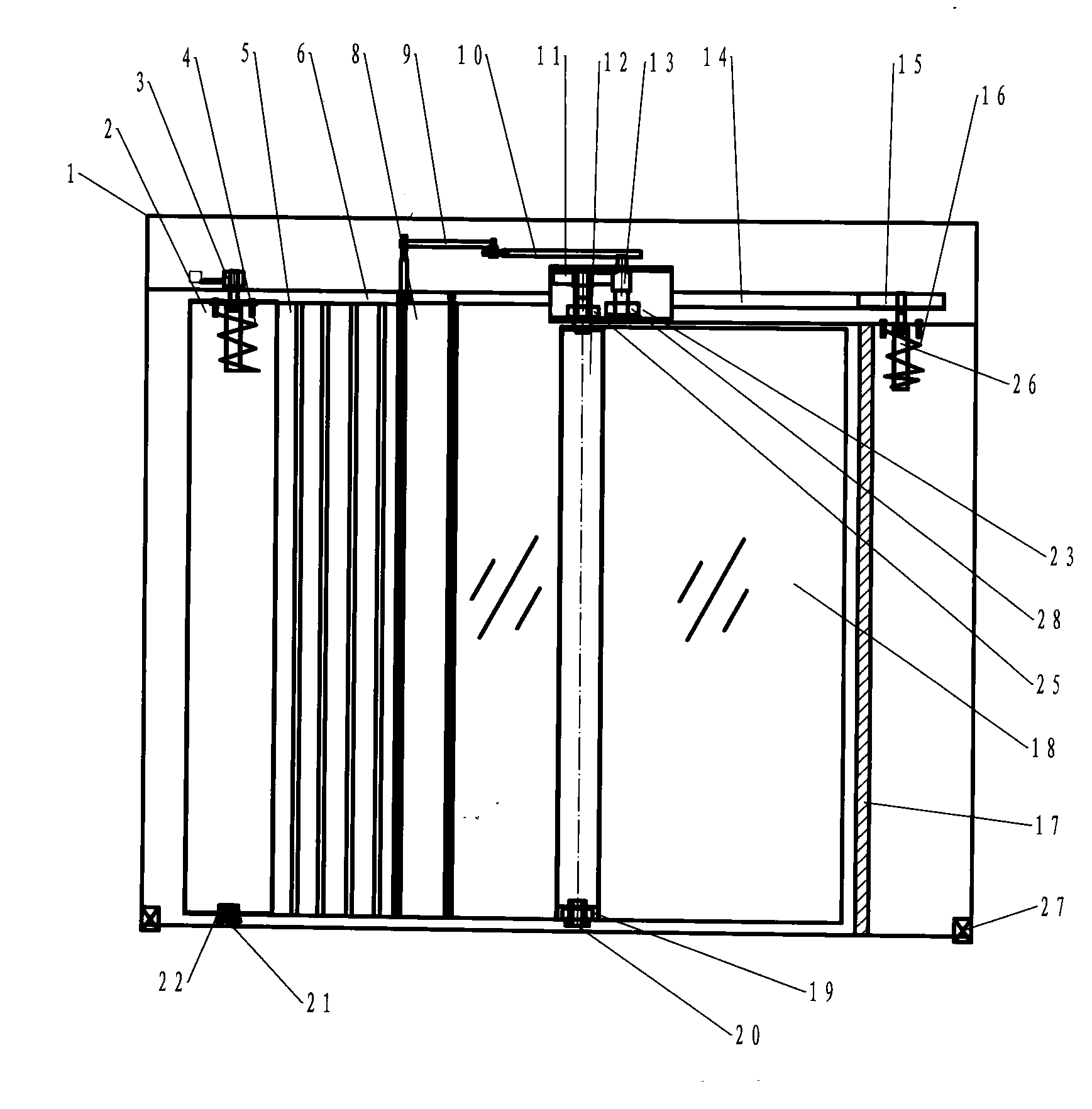 One-way door with planar door leaves
