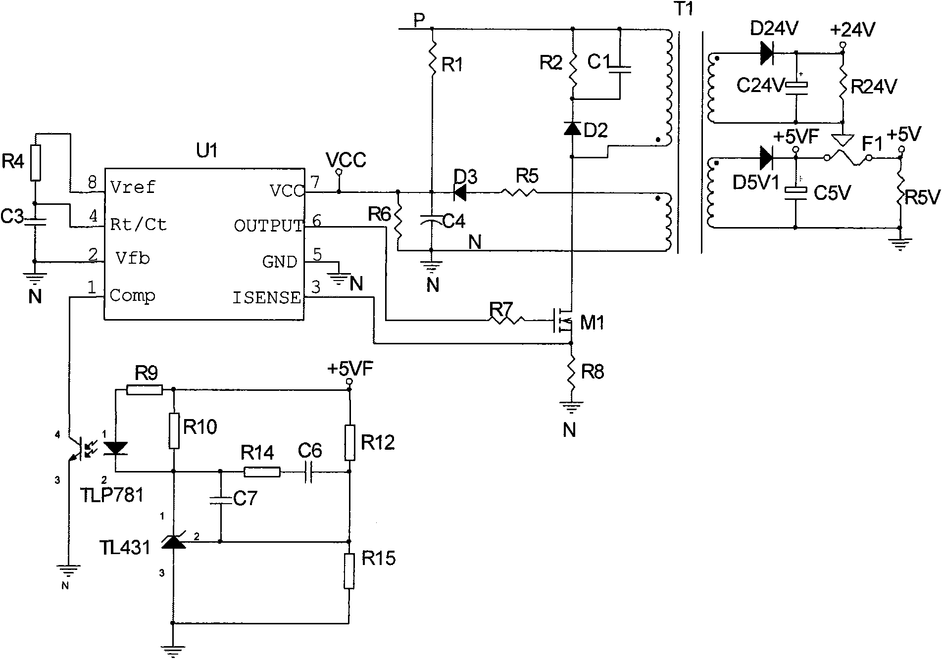 Short-circuit protection circuit for switching power supply of frequency converter