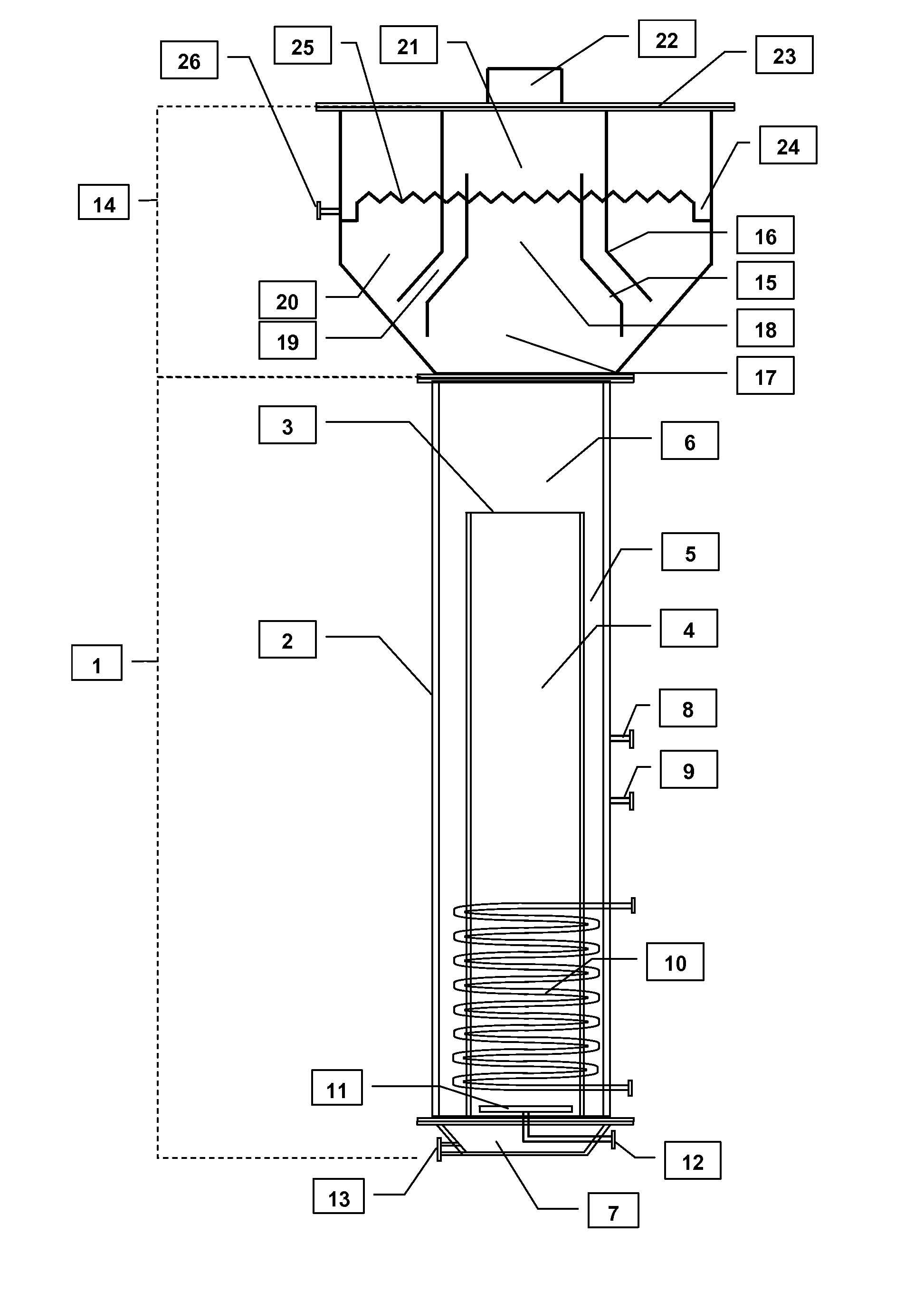 Bioreactor for continuous production of bioleaching solutions for inoculation and irrigation of sulfide-ore bioleaching heaps and dumps