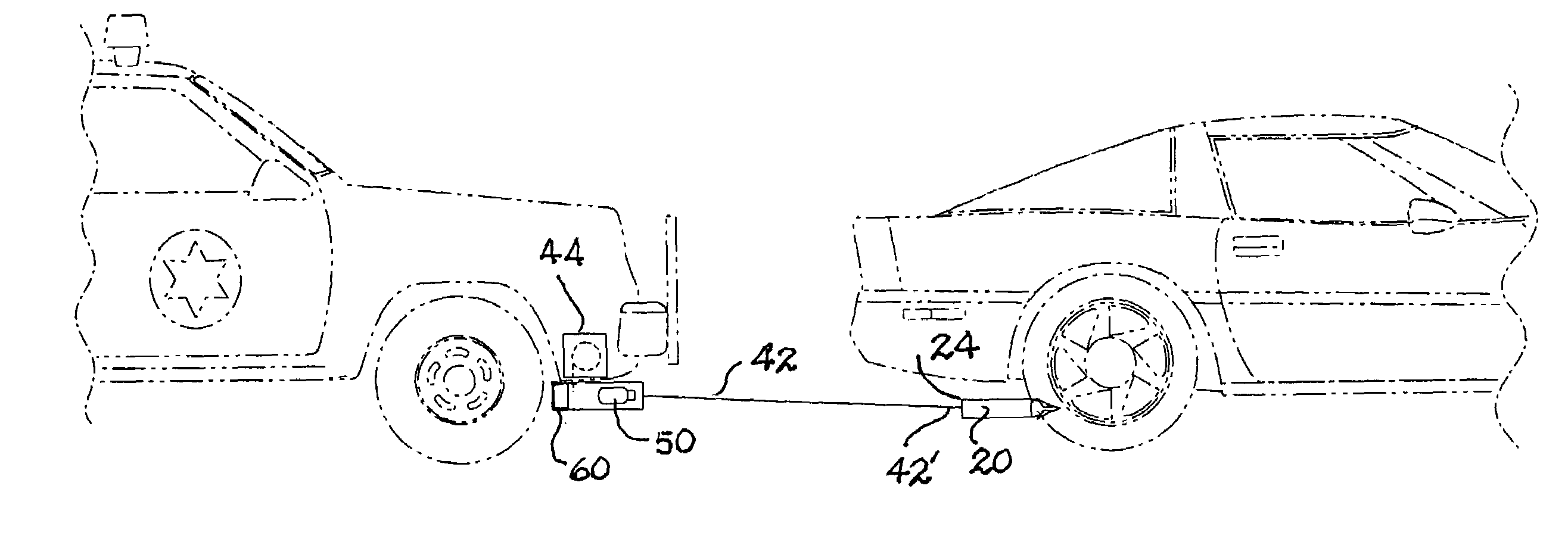 Targeted tethered tire capture projectile